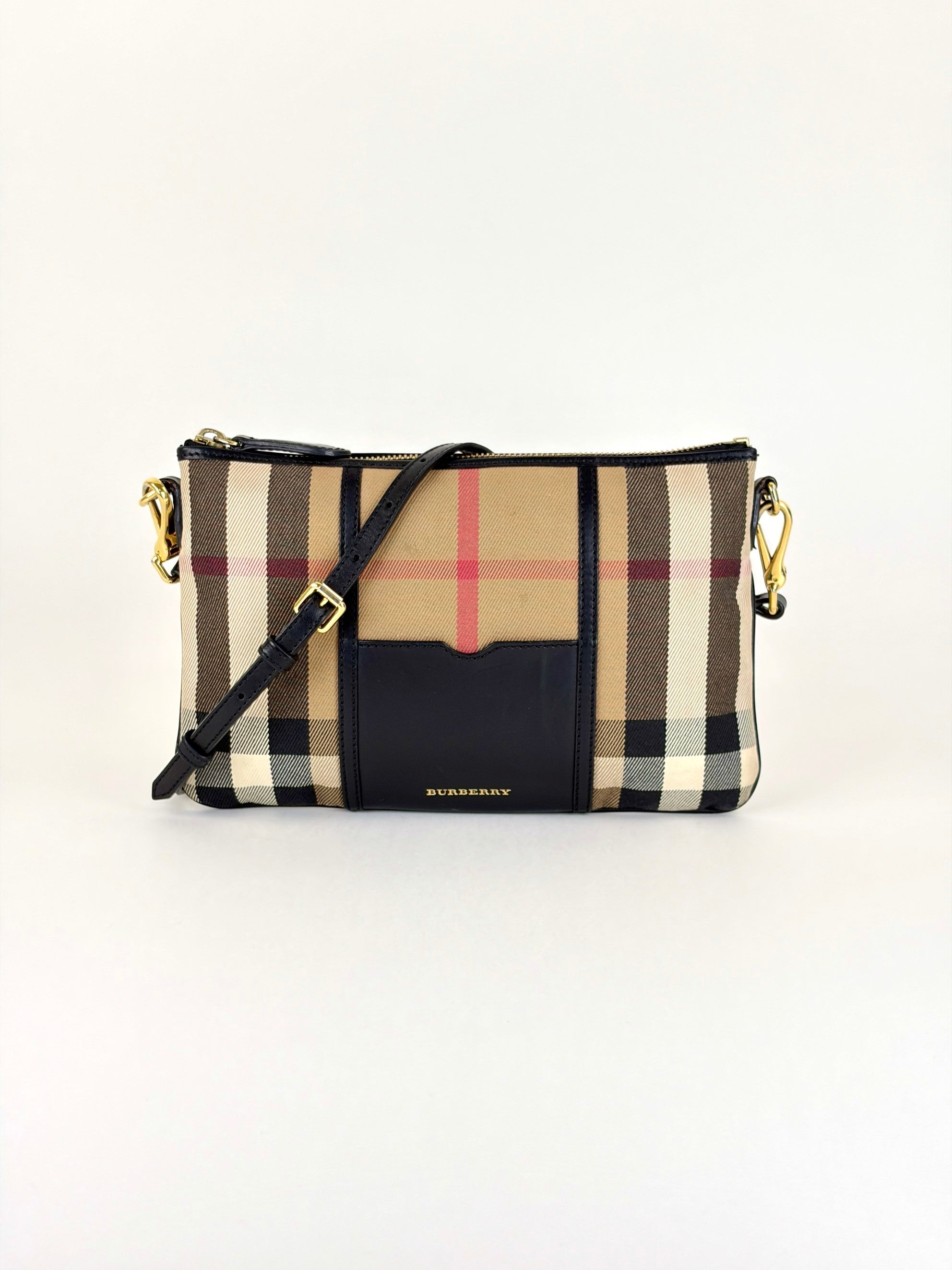 Burberry black leather /house check canvas Peyton