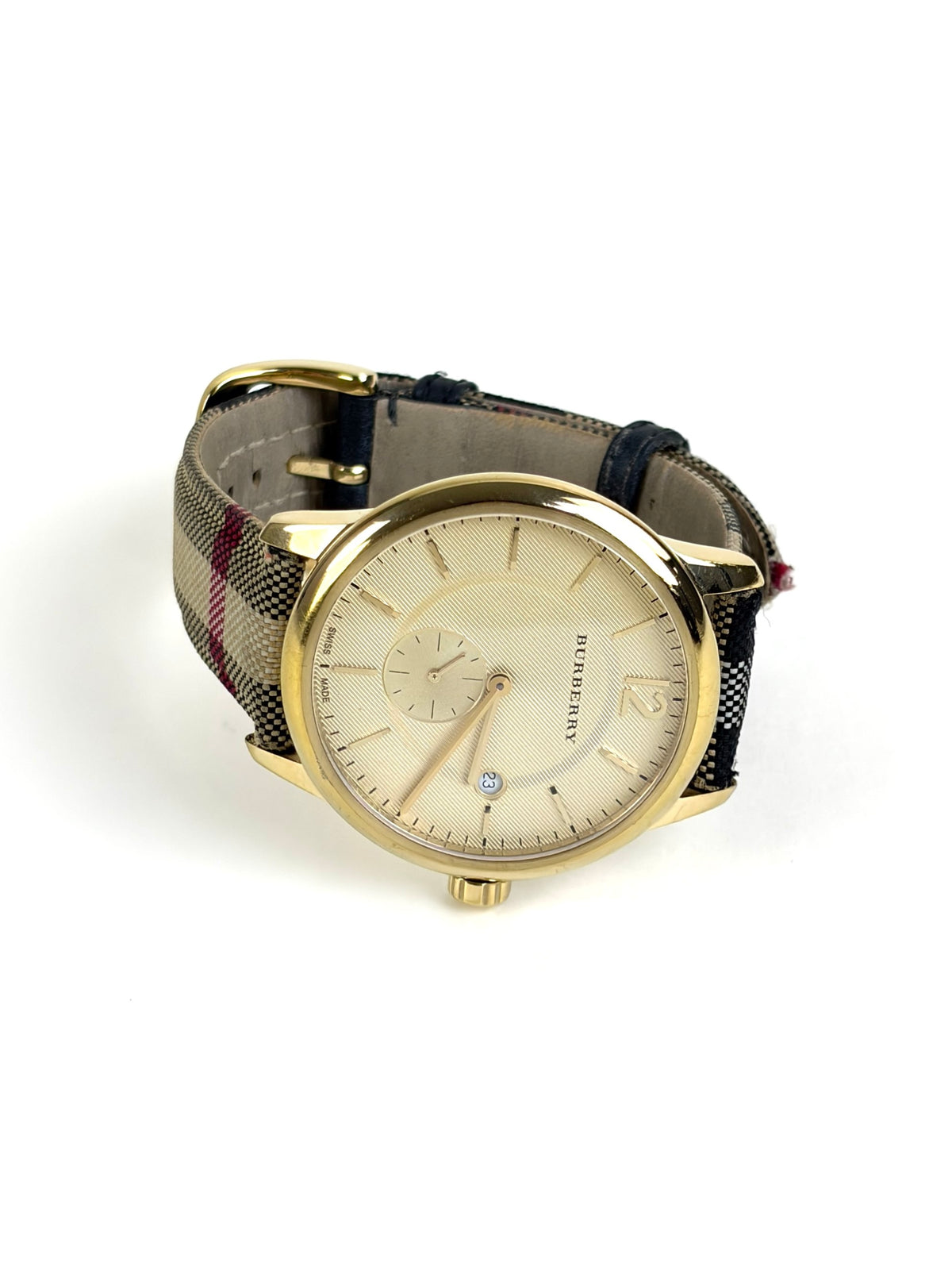 Burberry Stainless Steel case Honey Check fabric wristwatch