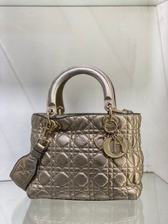 Christian Dior Metallic Gold Lady Dior Cannage Medium Bag