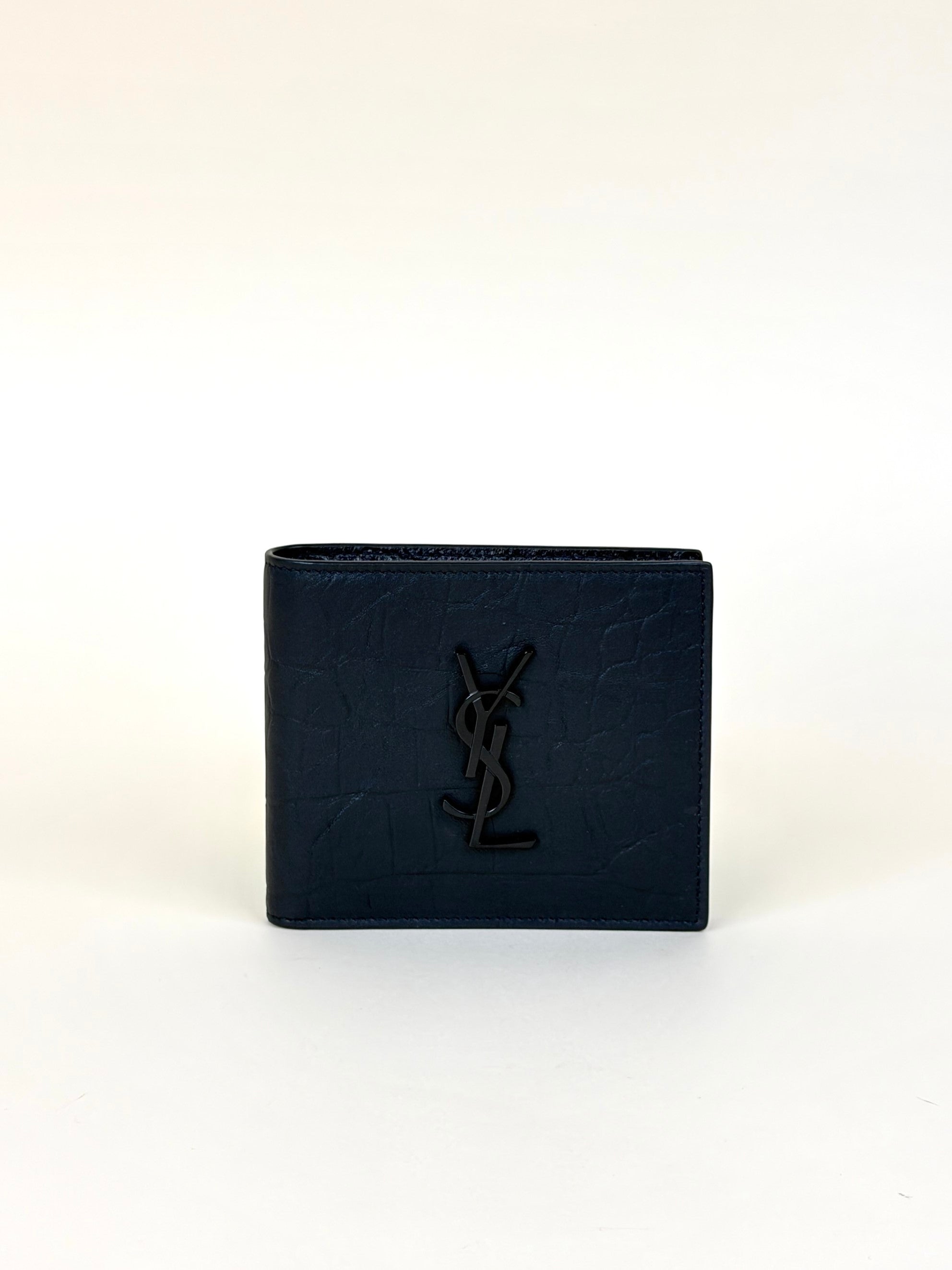 YSL Black Monogram Cassandre Crocodile Embossed Wallet