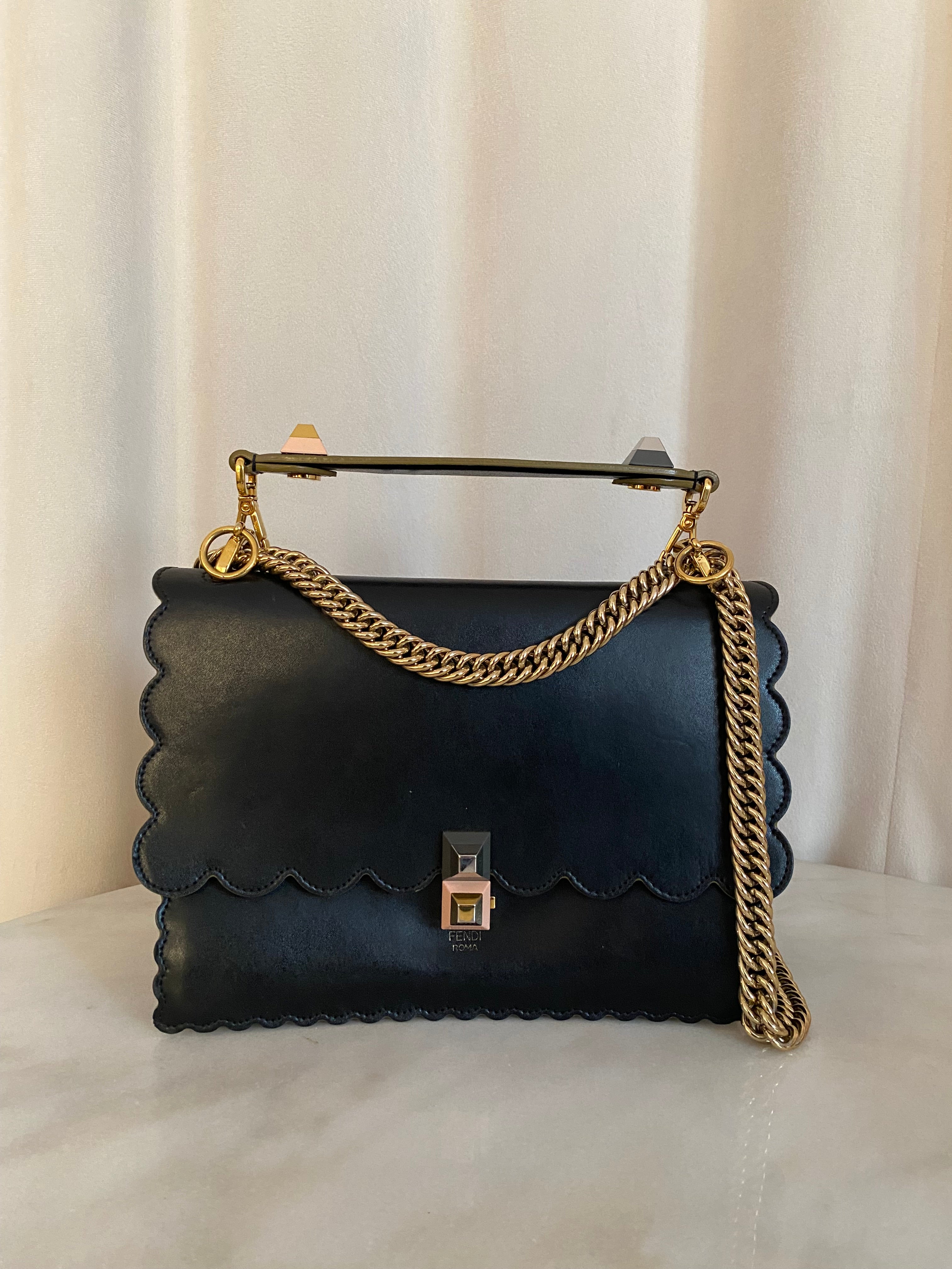 Fendi Black Kan I Vitello Liberty Studded Shoulder Bag