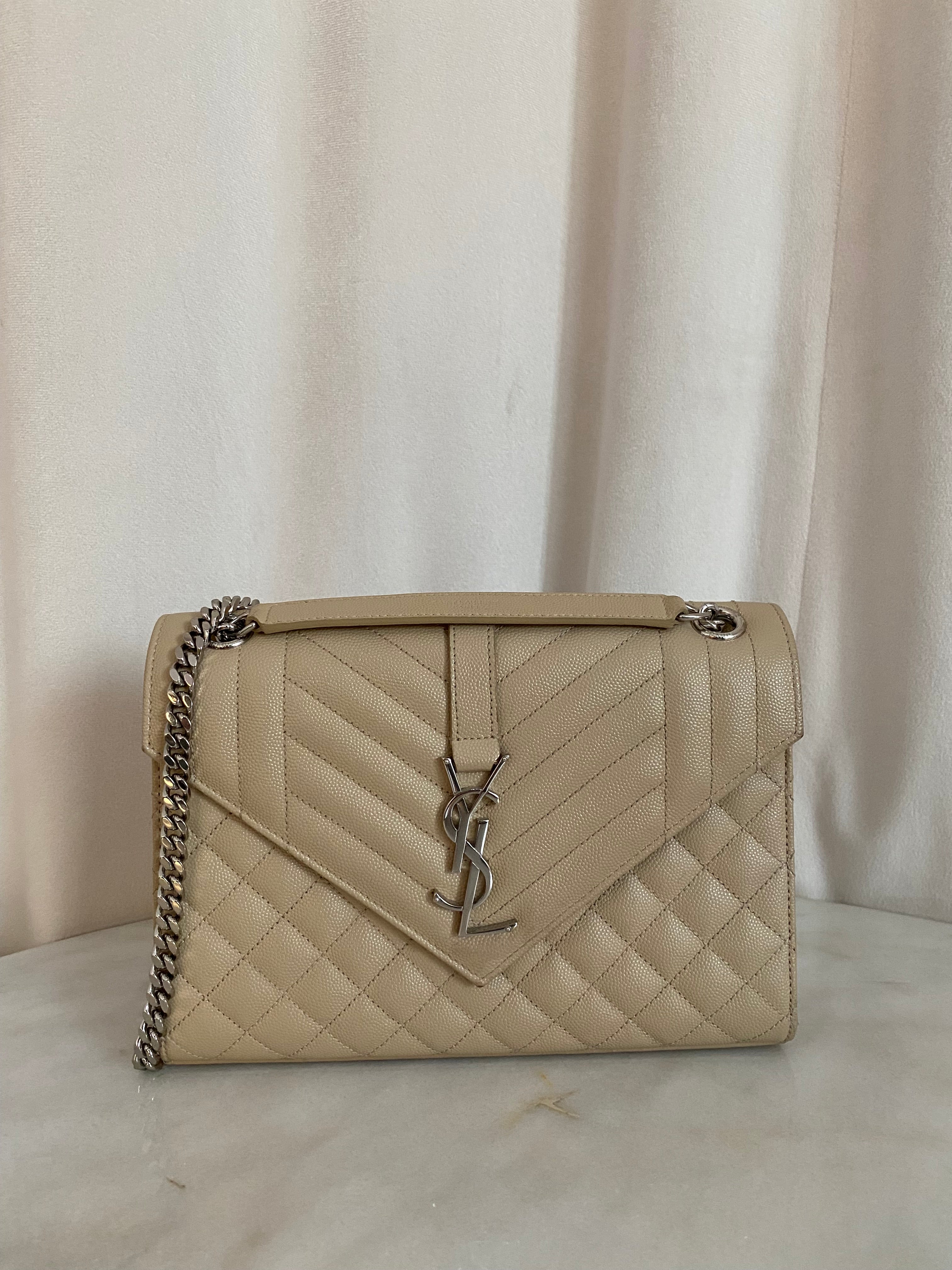 YSL Beige Envelope Medium Crossbody Bag