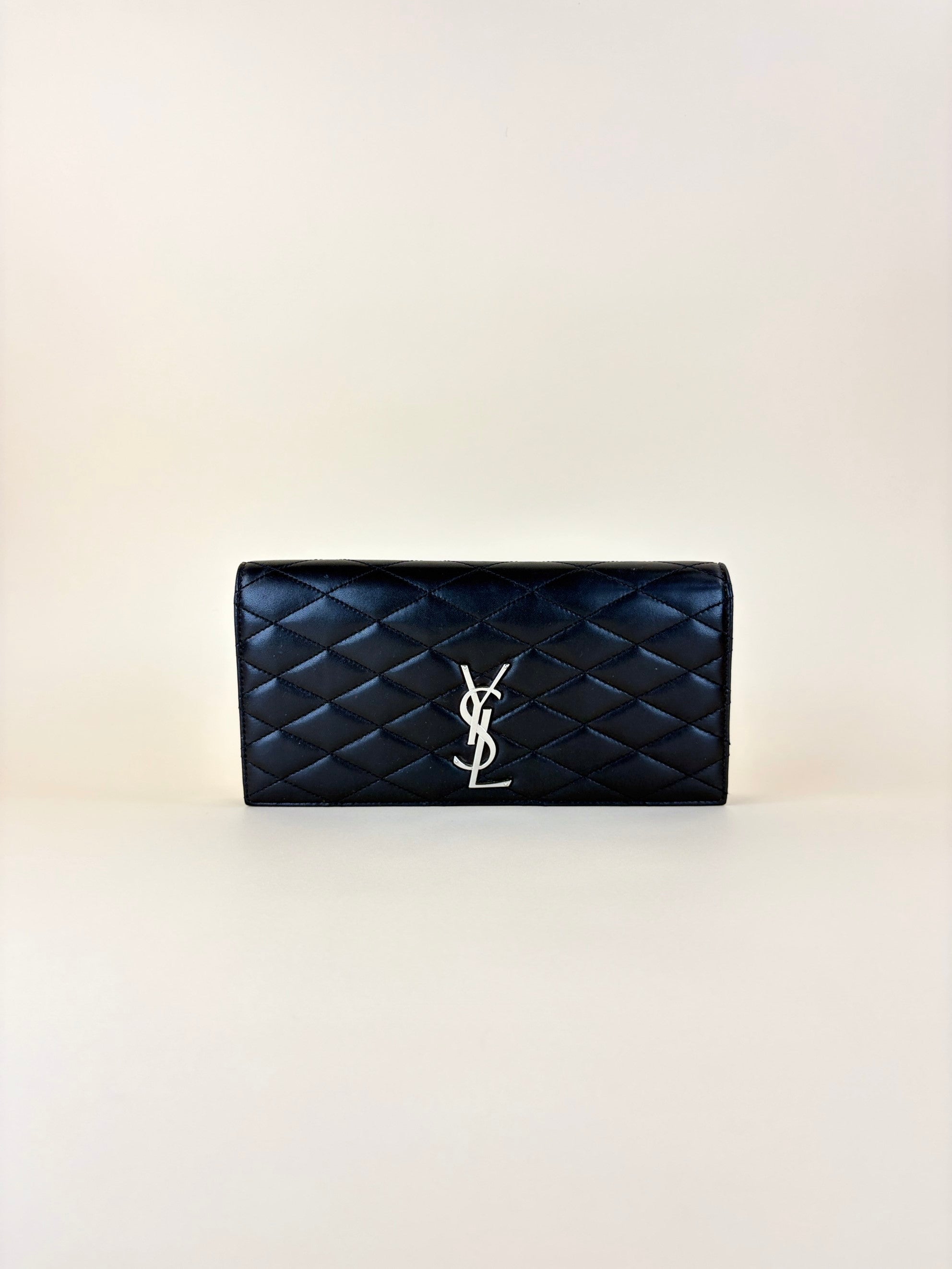 ysl black lambskin quilted Kate clutch