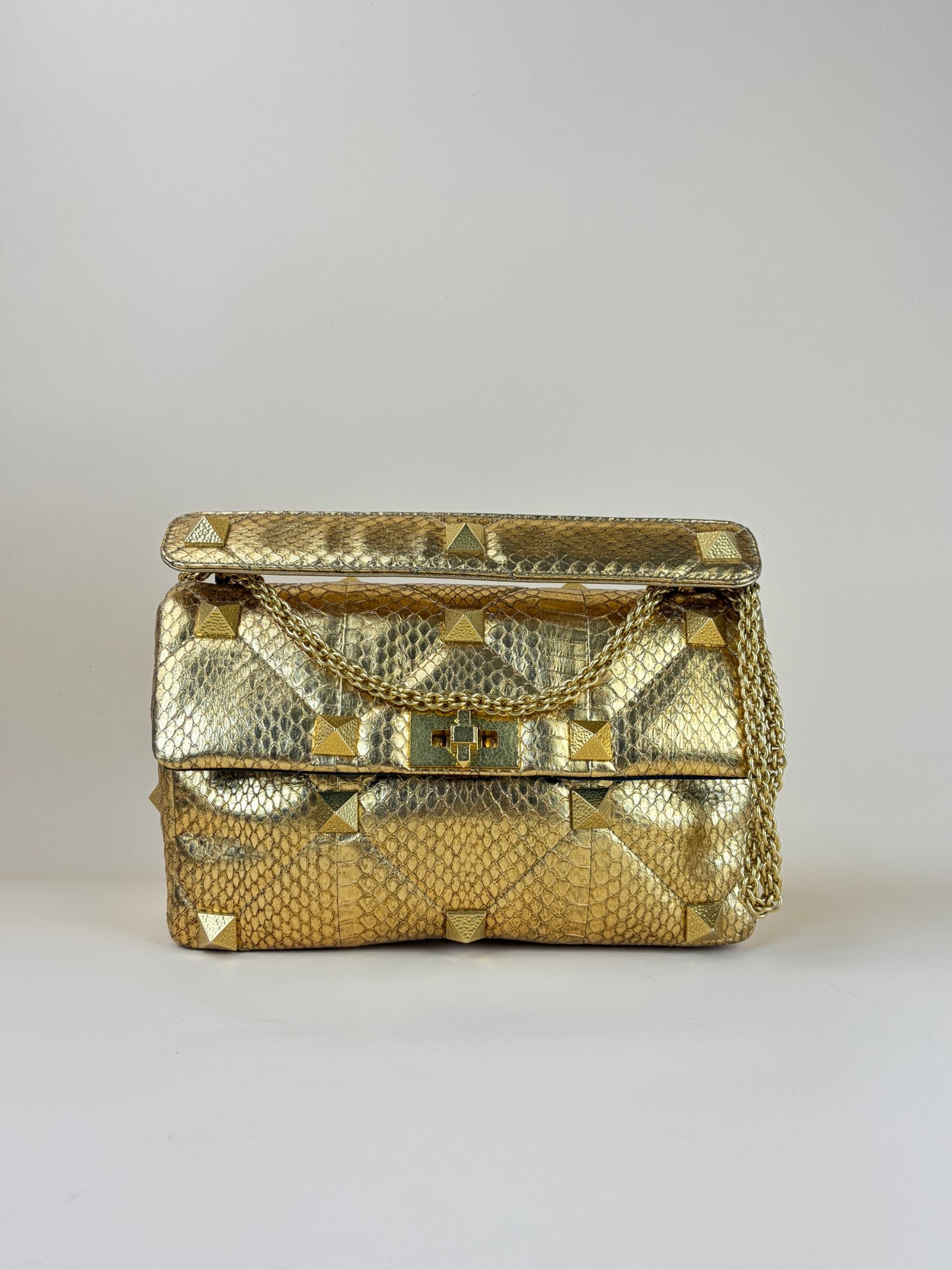 Valentino Metallic Gold Roman Stud The Shoulder Bag Large