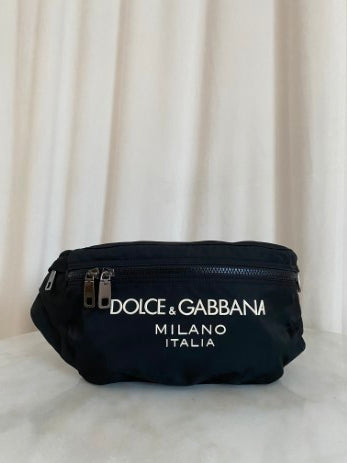 Dolce & Gabbana Black Nylon Waist Bag W/ Rubberized Logo