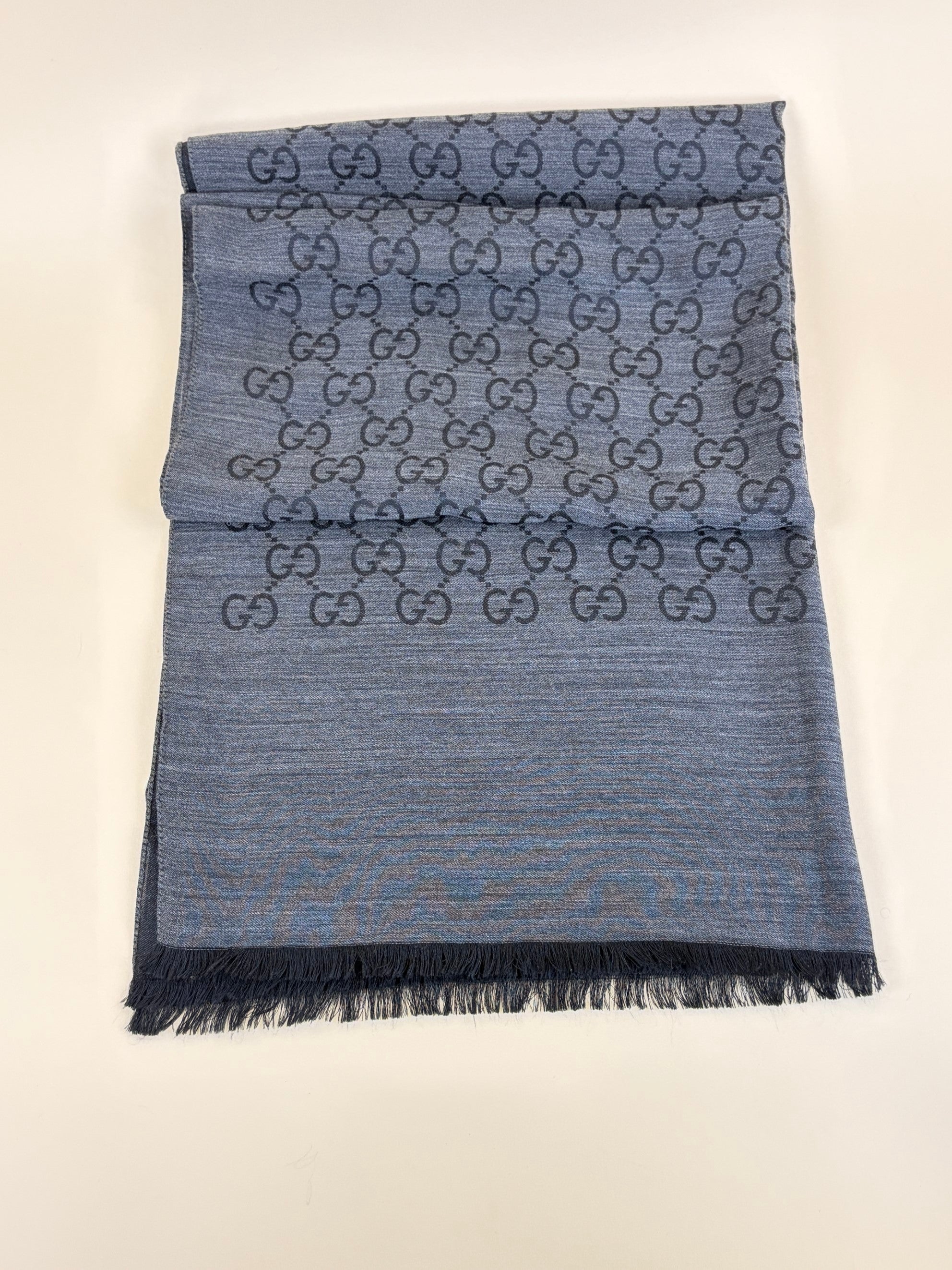 Gucci Grey GG Monogram Wool Silk Scarf