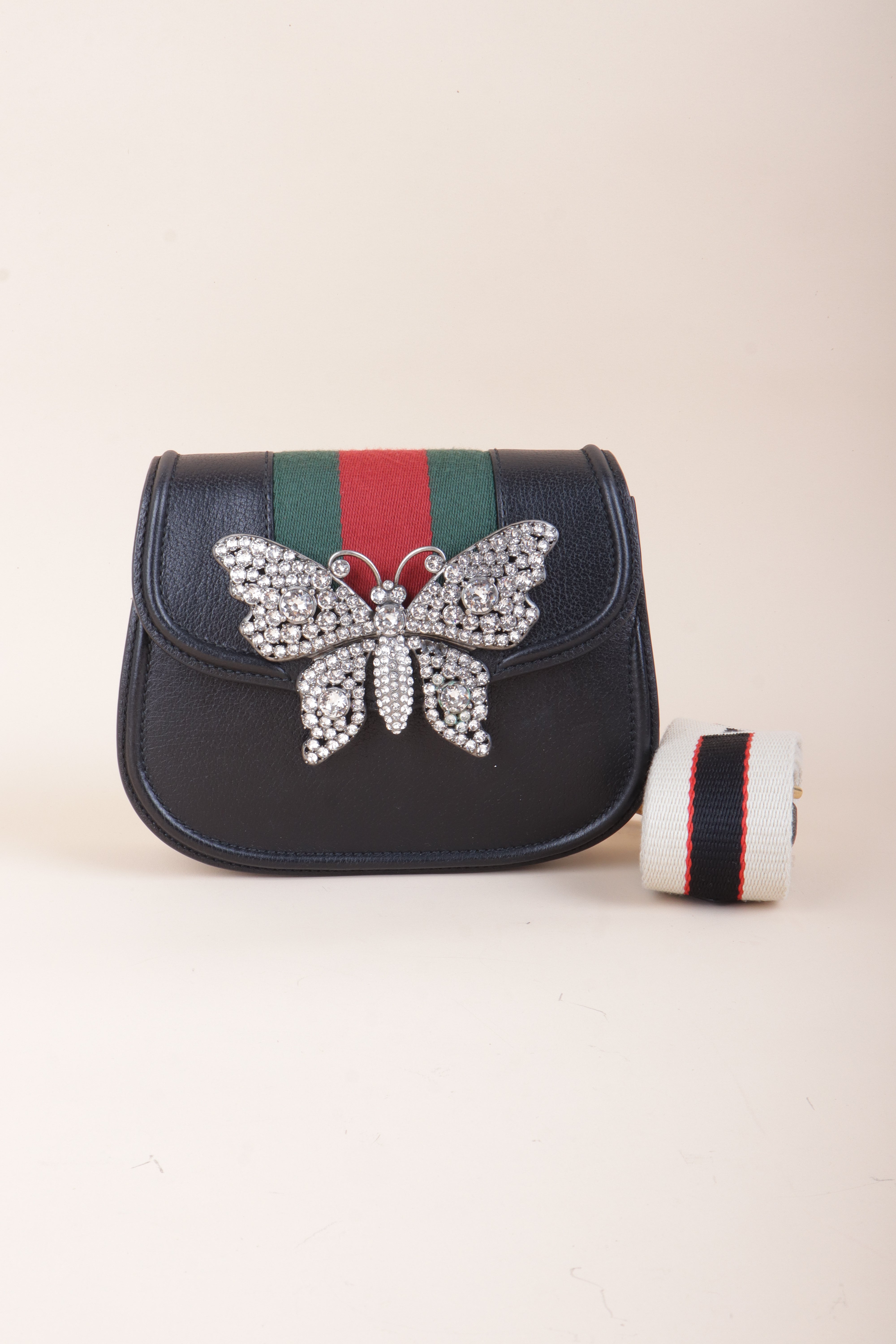 Gucci black totem crystal butterfly crossbody