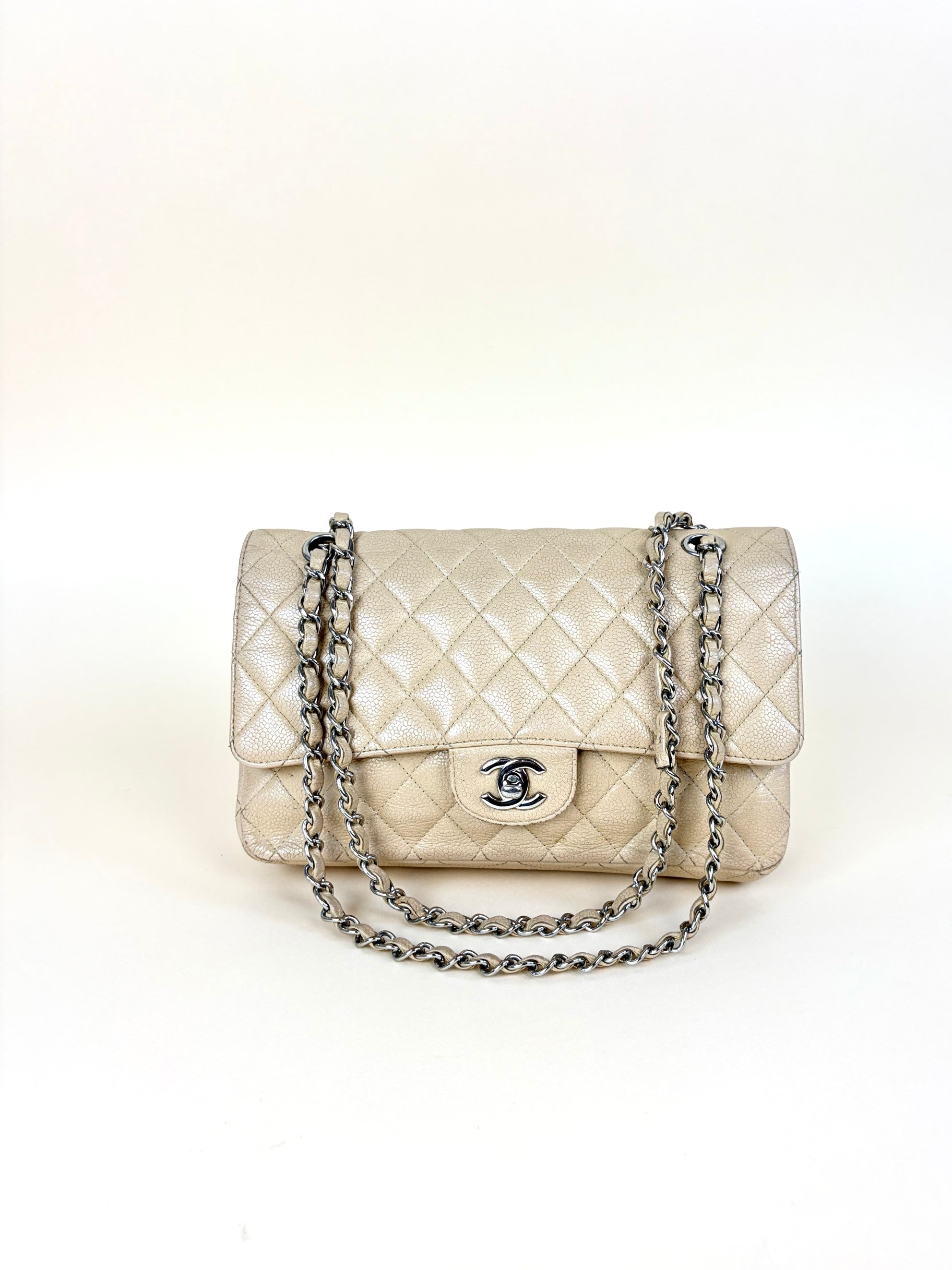 Chanel Beige Classic Double Flap Medium Shoulder Bag