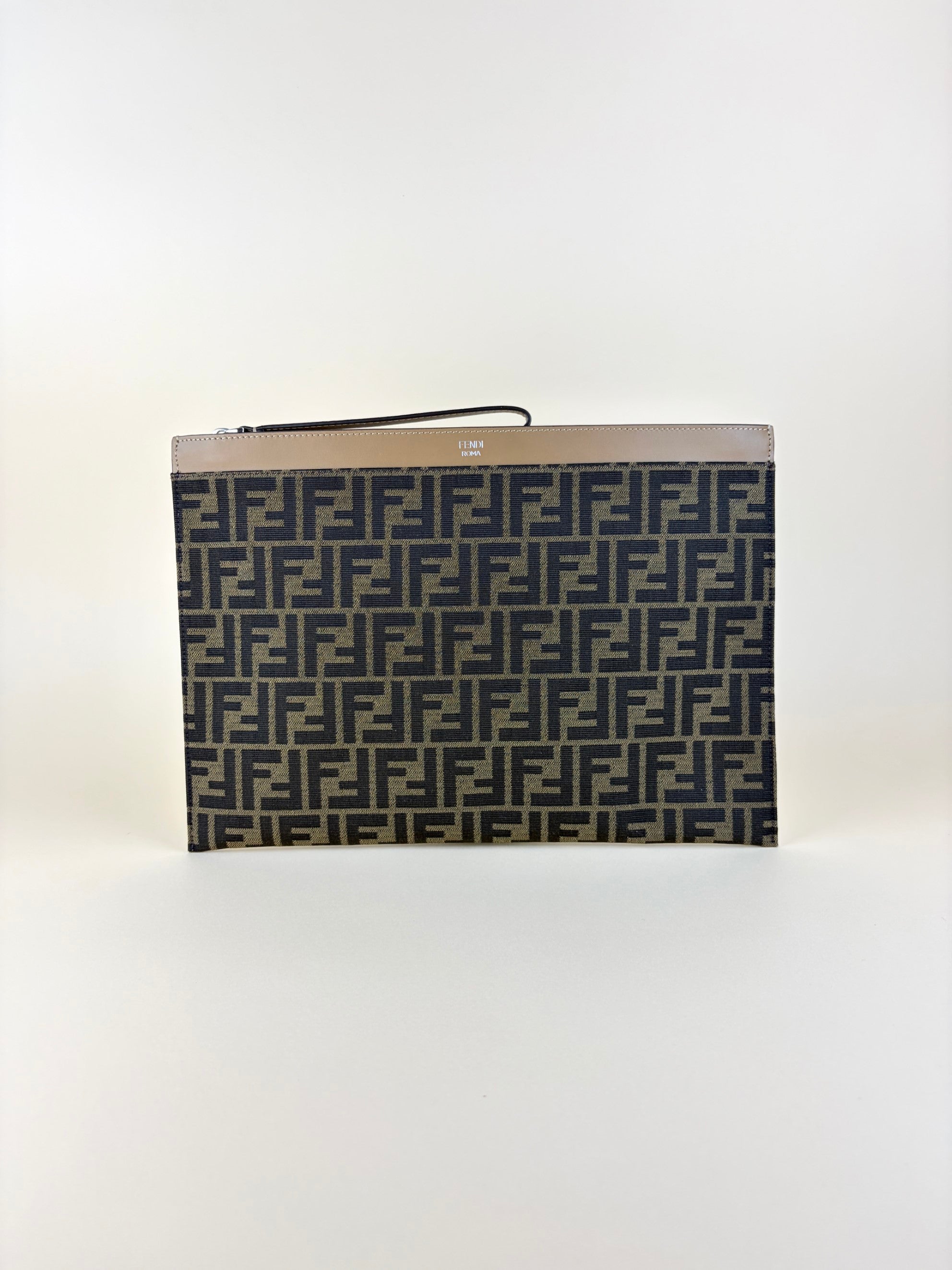 Fendi Brown FF Jacquard Fabric Large Flat Pouch