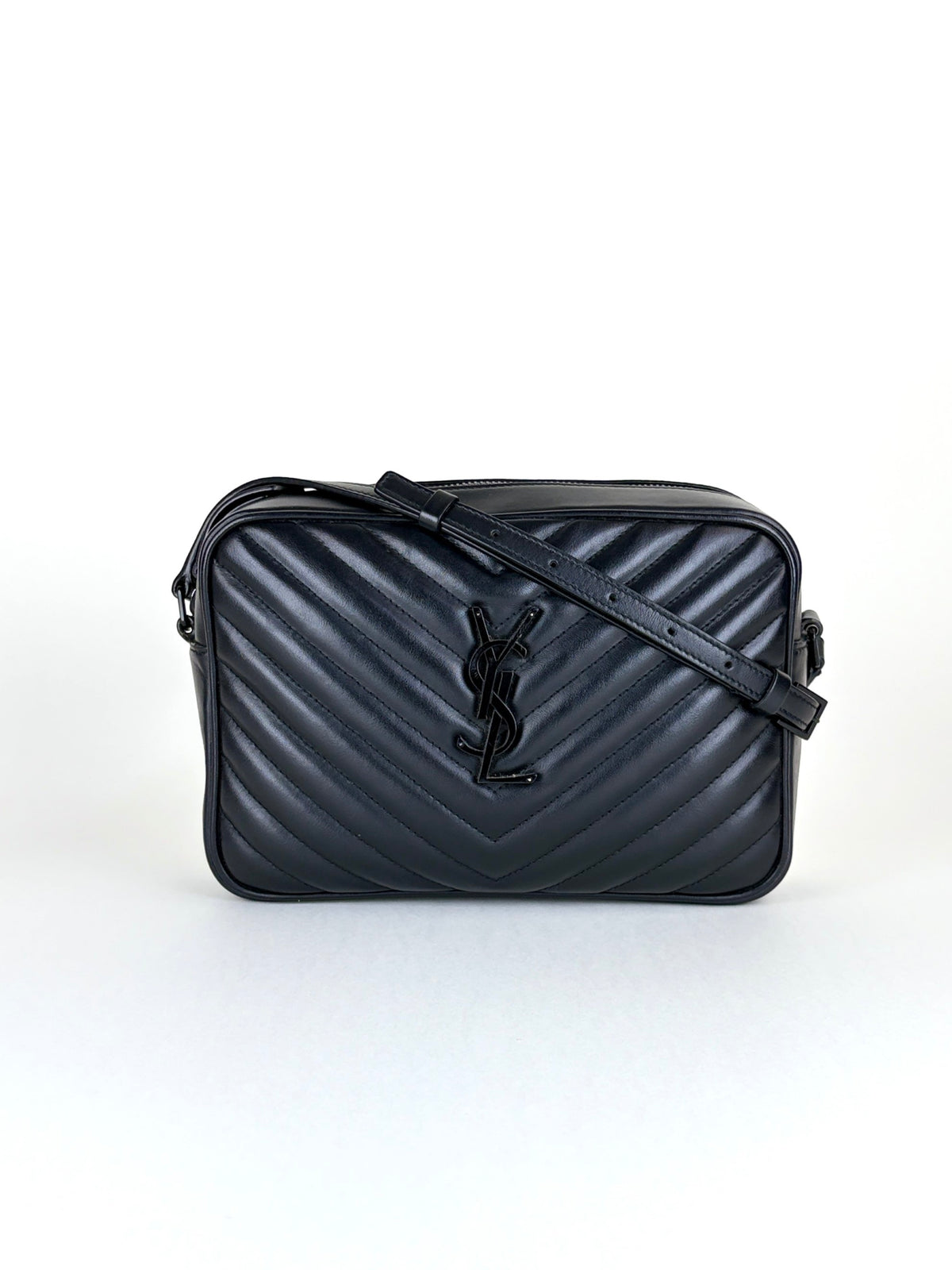 YSL black calfskin matelasse monogram lou camera bag