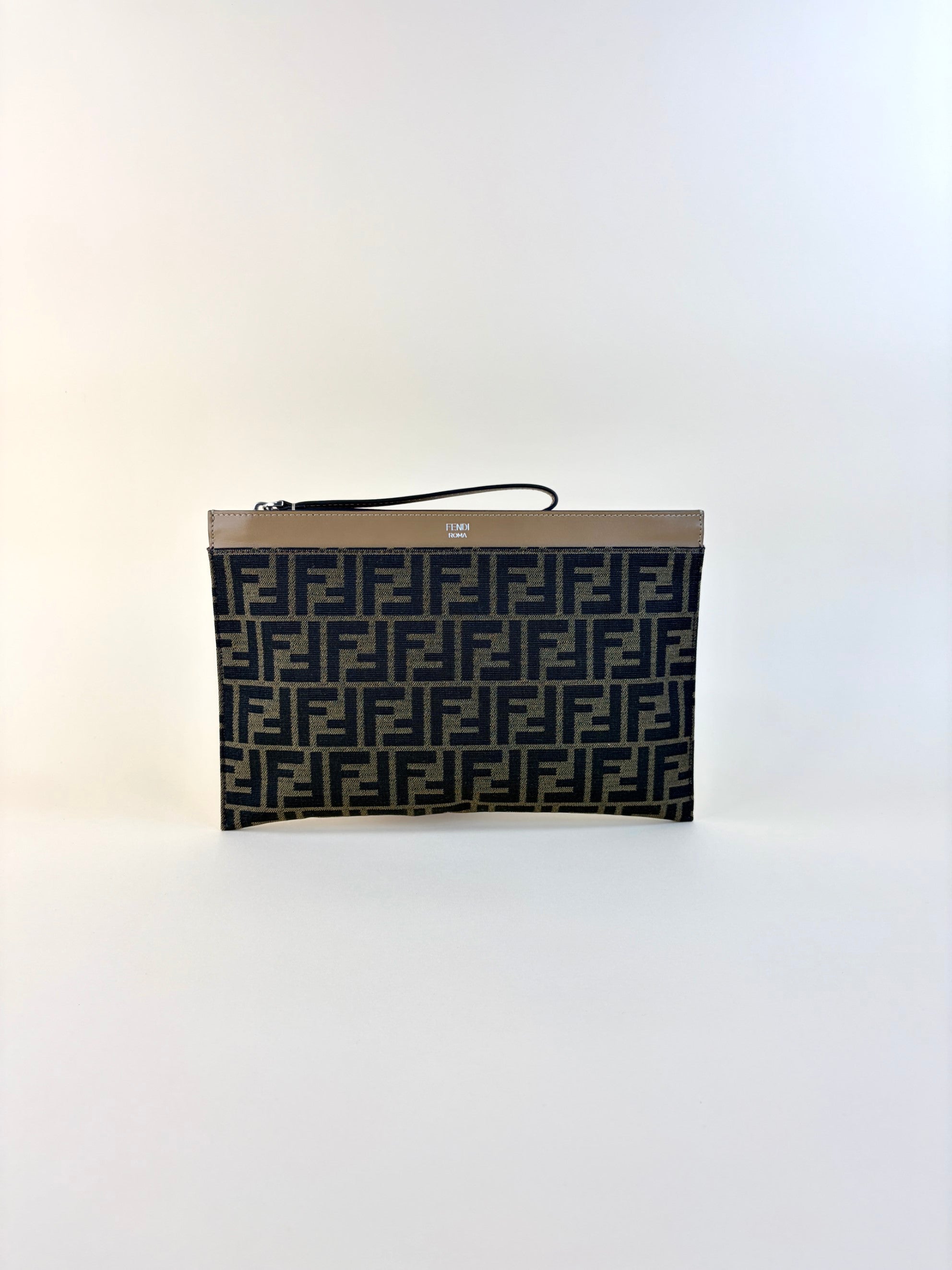 Fendi Brown FF Jacquard Flat Medium Pouch