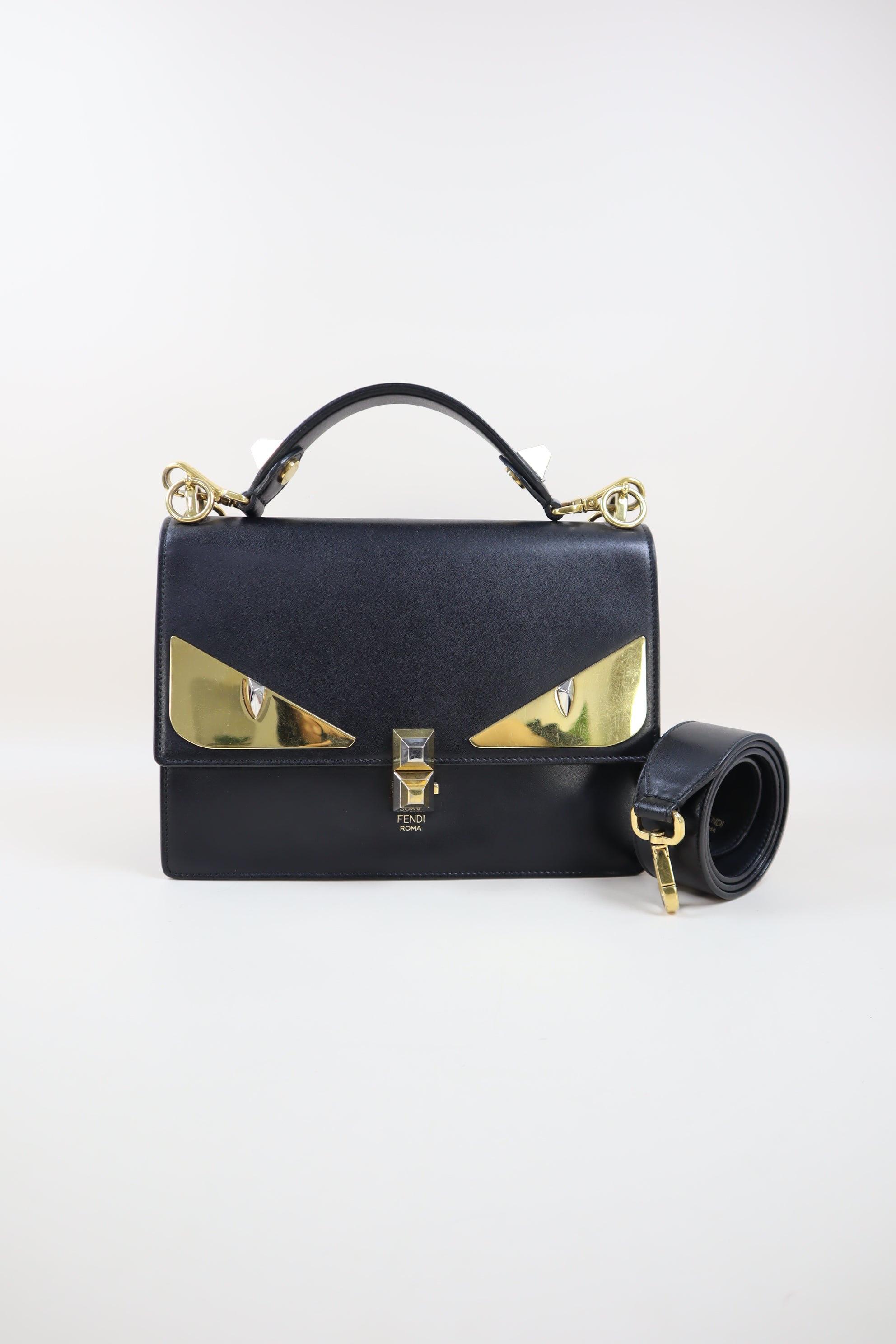 Fendi Black Monster Eye Top Handle Bag with Strap