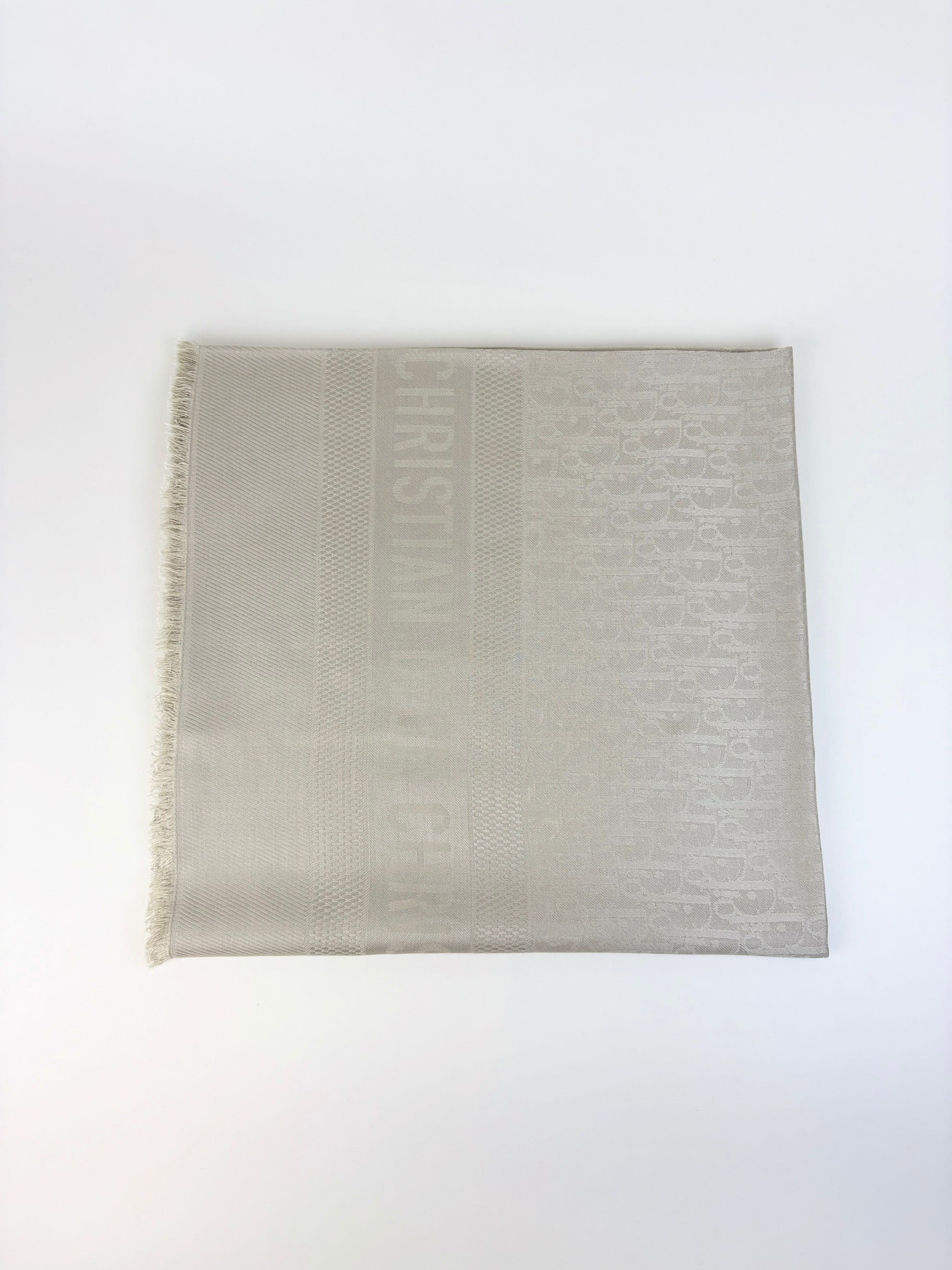 DIOR grayish oblique jacquard silk and wool shawl