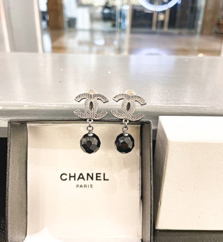 Chanel Black CC Pearl Drop Earring