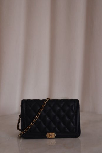 Chanel Dark Blue Boy Wallet on Chain