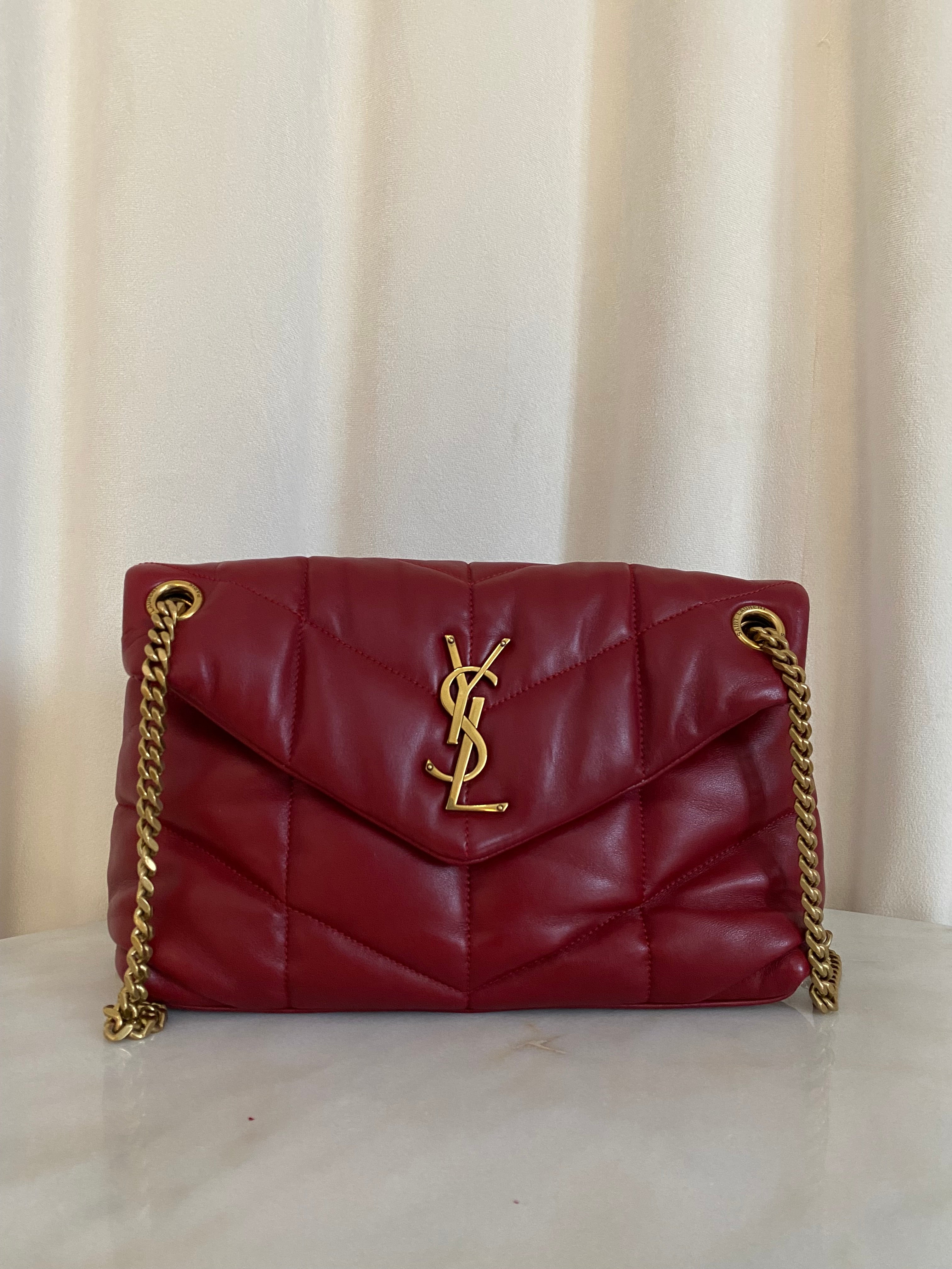 YSL Burgundy Puffer Small Shoulder Bag