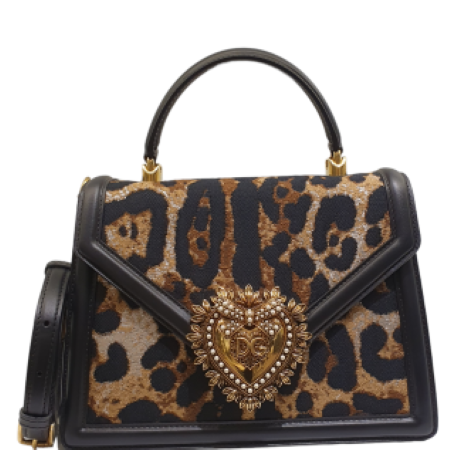 Dolce & Gabbana Bicolor DG Devotion Leopard Top Handle Bag