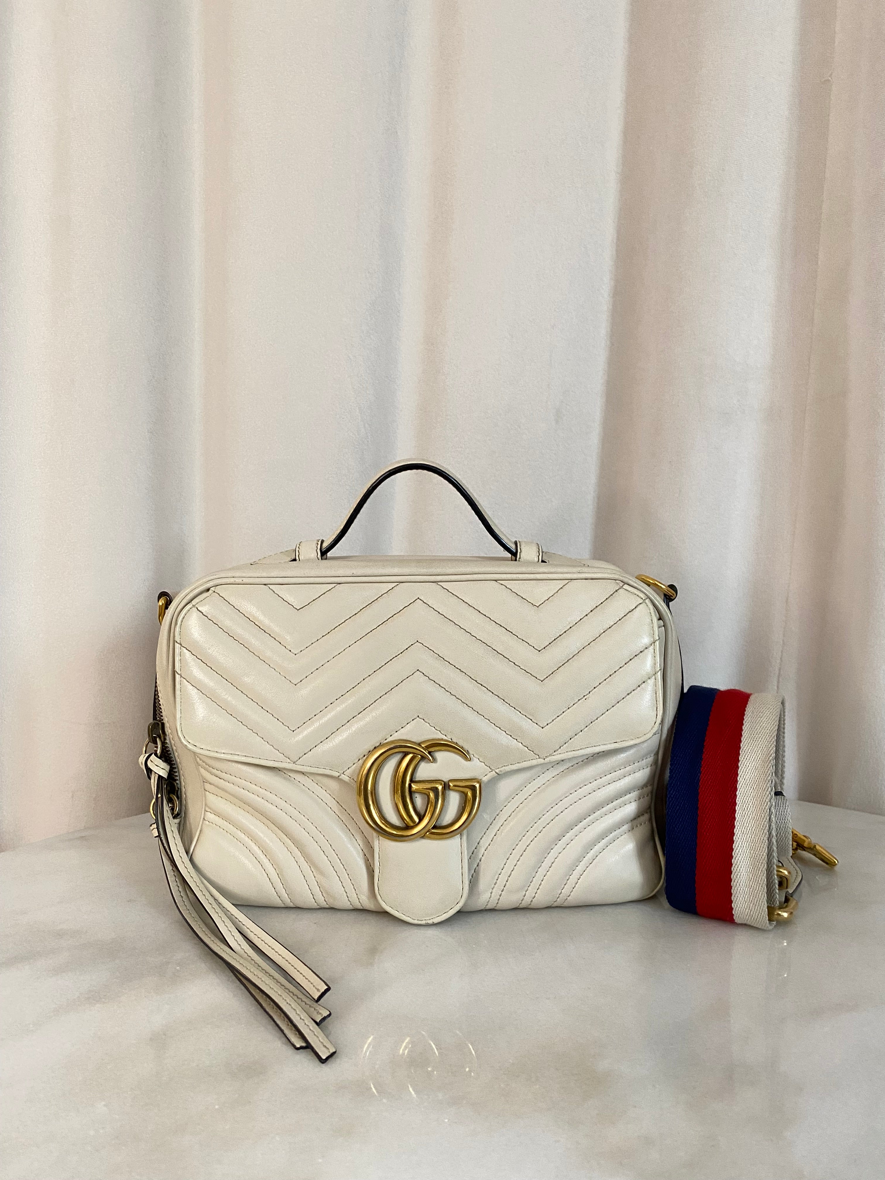 Gucci Off White GG Marmont Camera Top Handle Crossbody Bag