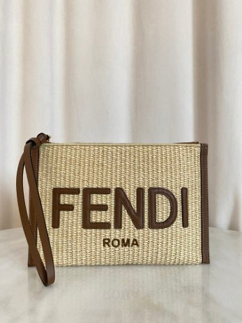 Fendi Bicolor Roma Flat Cotton Fiber Clutch