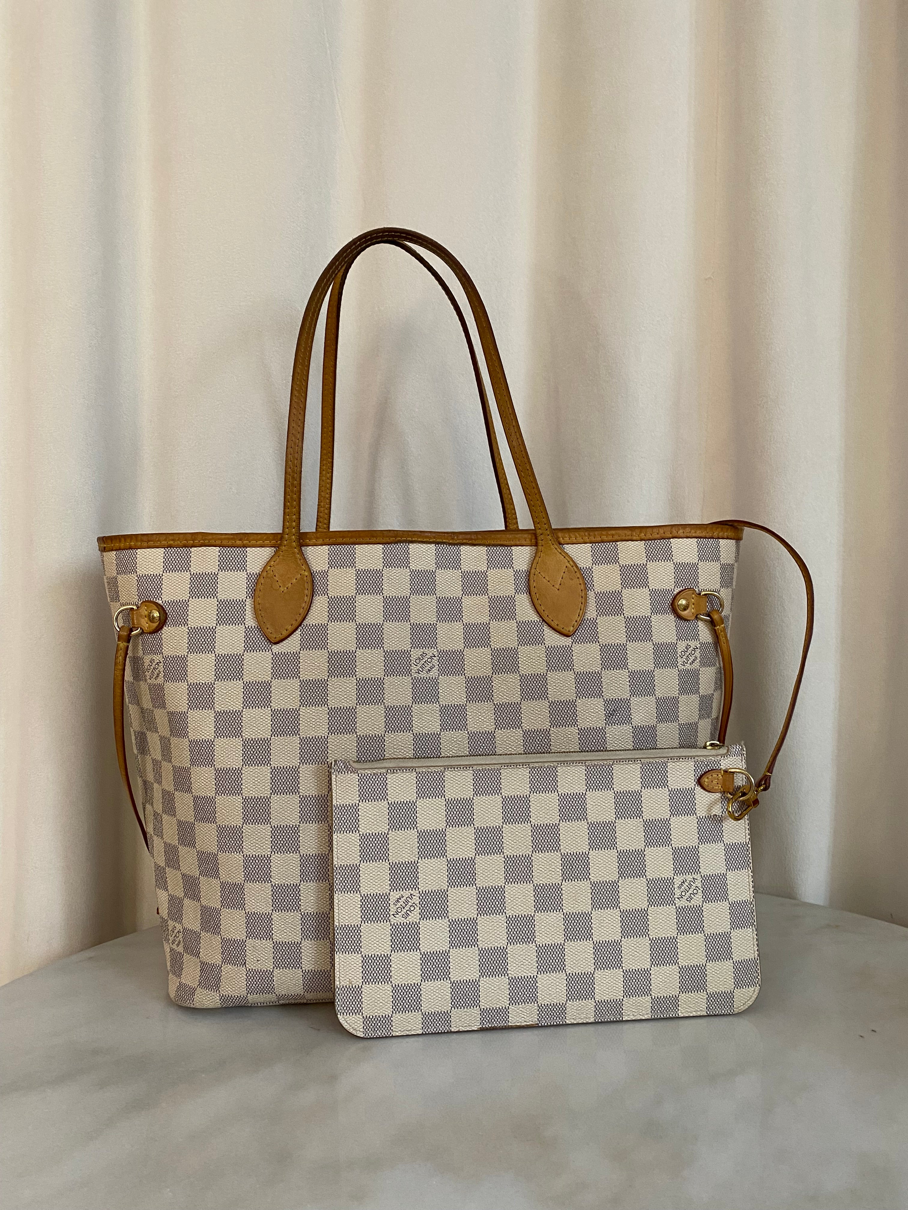 Louis Vuitton Damier Azur Neverfull MM Bag W/ Pouch