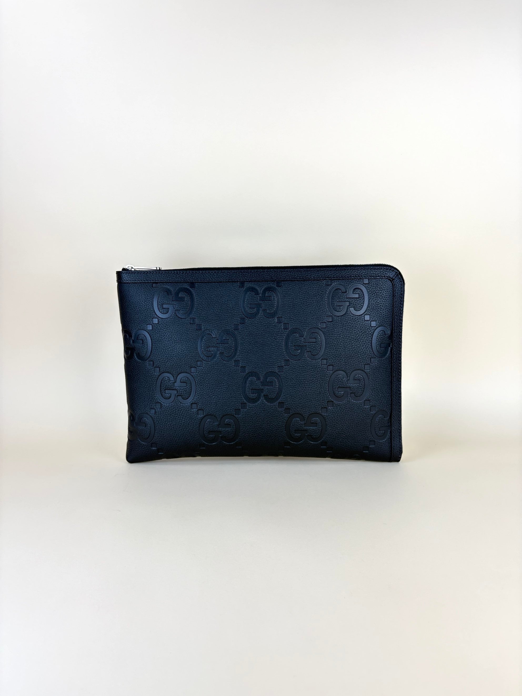 Gucci black jumbo gg document case pouch
