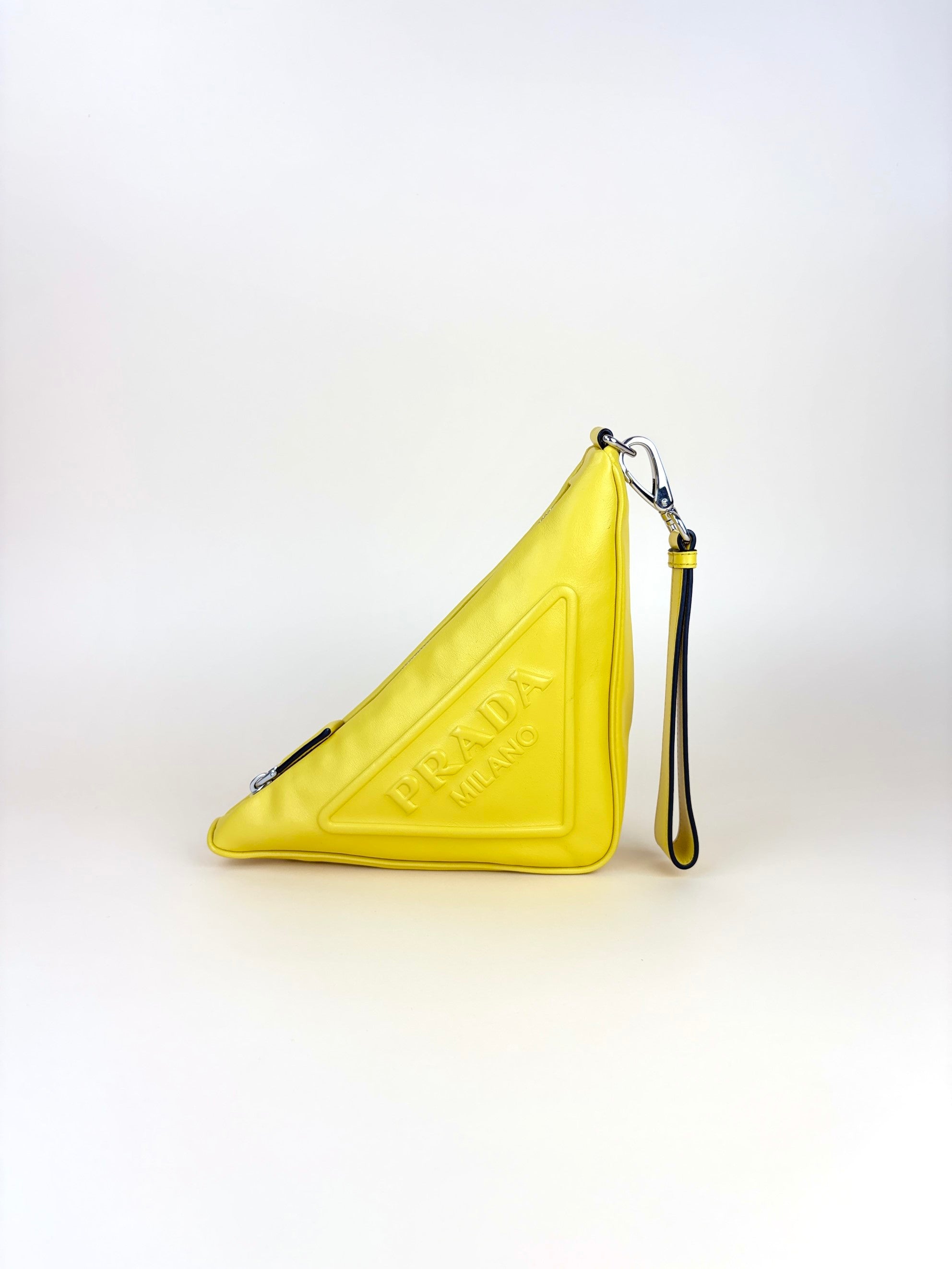 Prada sole grace lux yellow triangle wristlet pouch