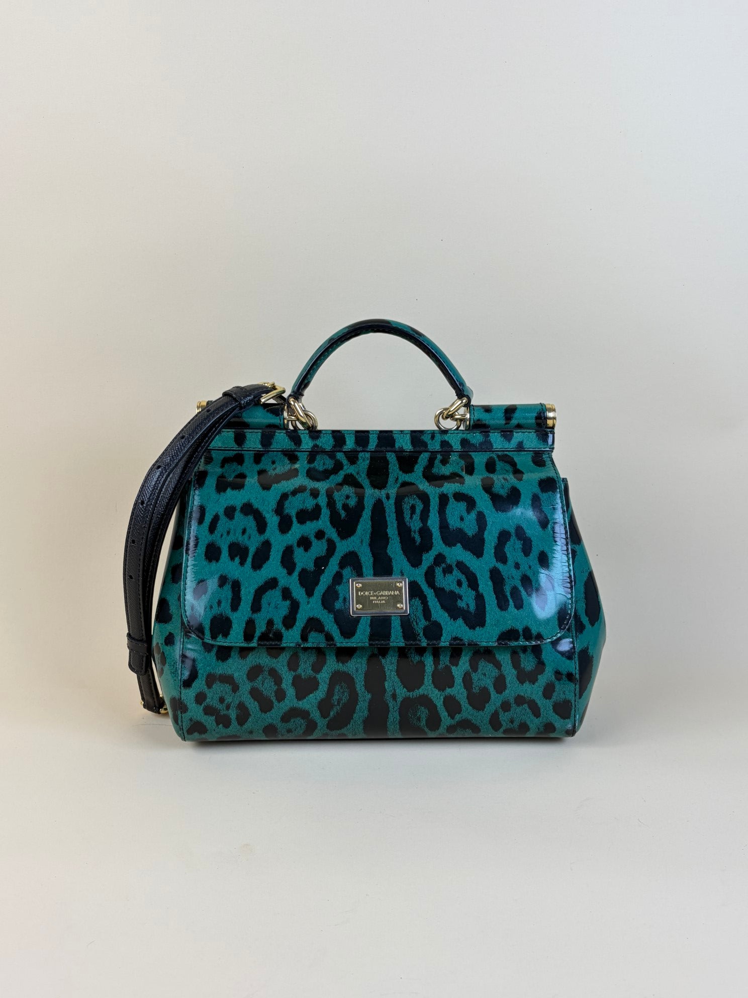 Dolce & Gabbana large green leopard Sicily handbag