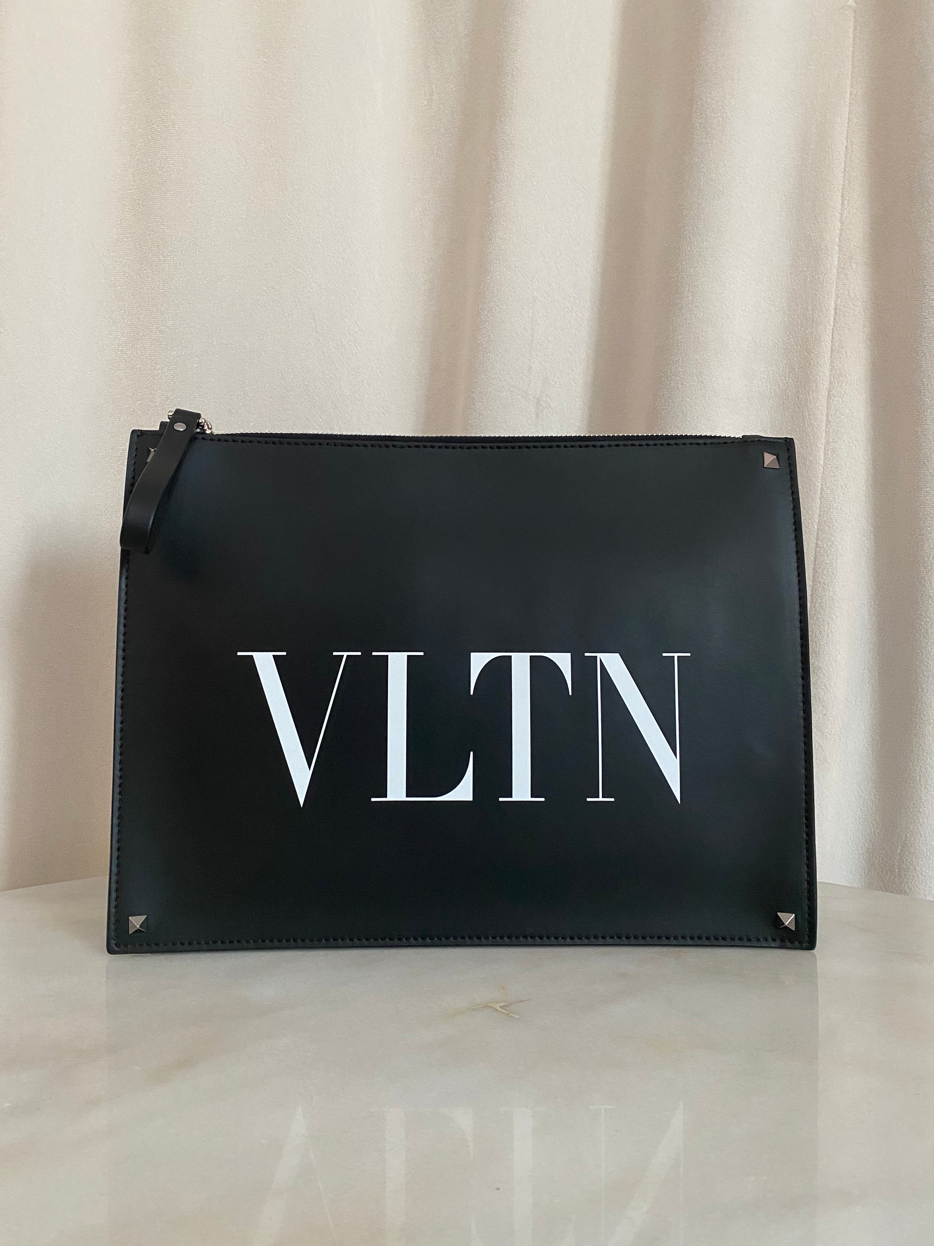 Valentino Black VLTN Logo Large Clutch