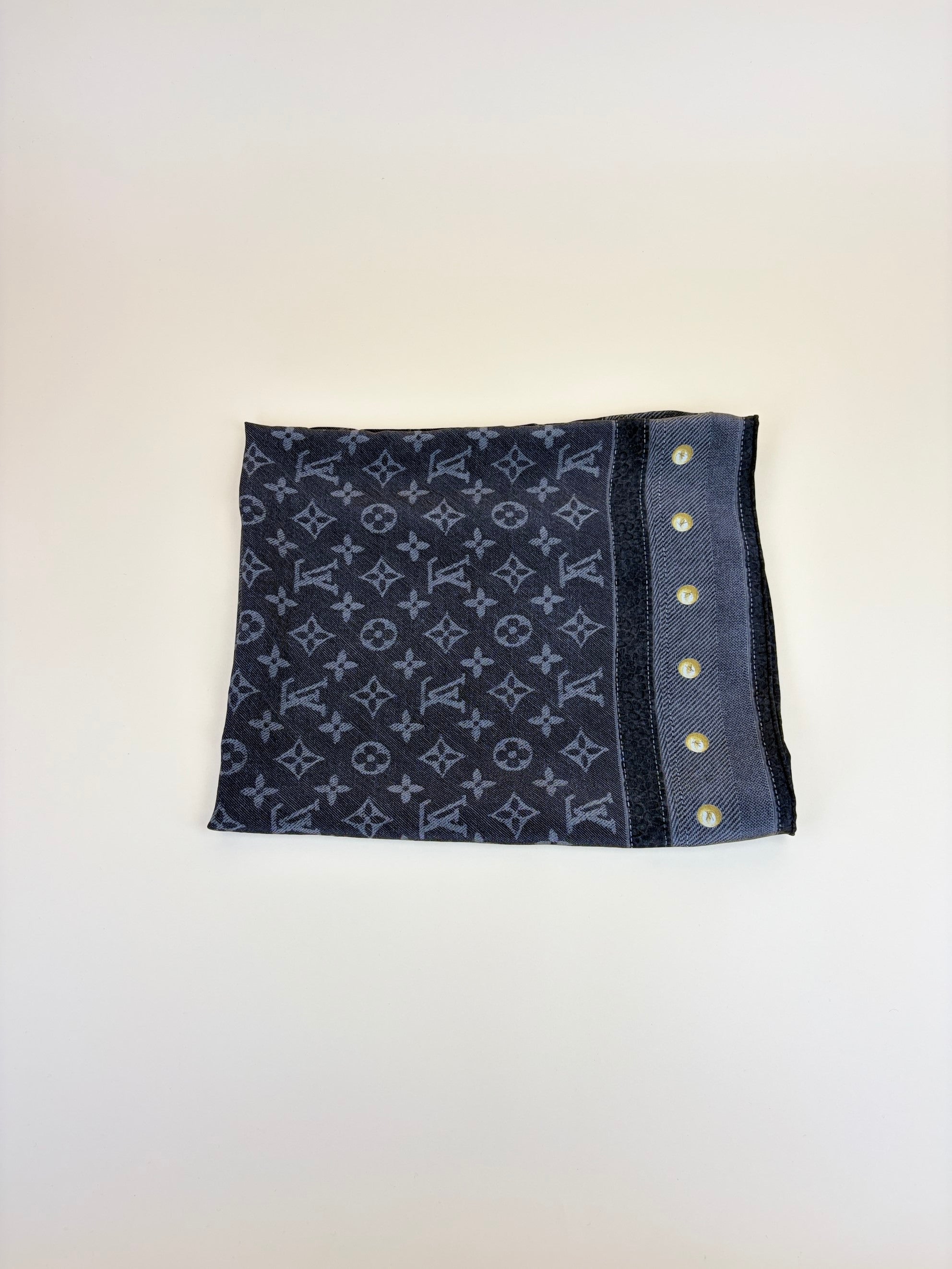 louis Vuitton dark grey monogram new denim silk scarf
