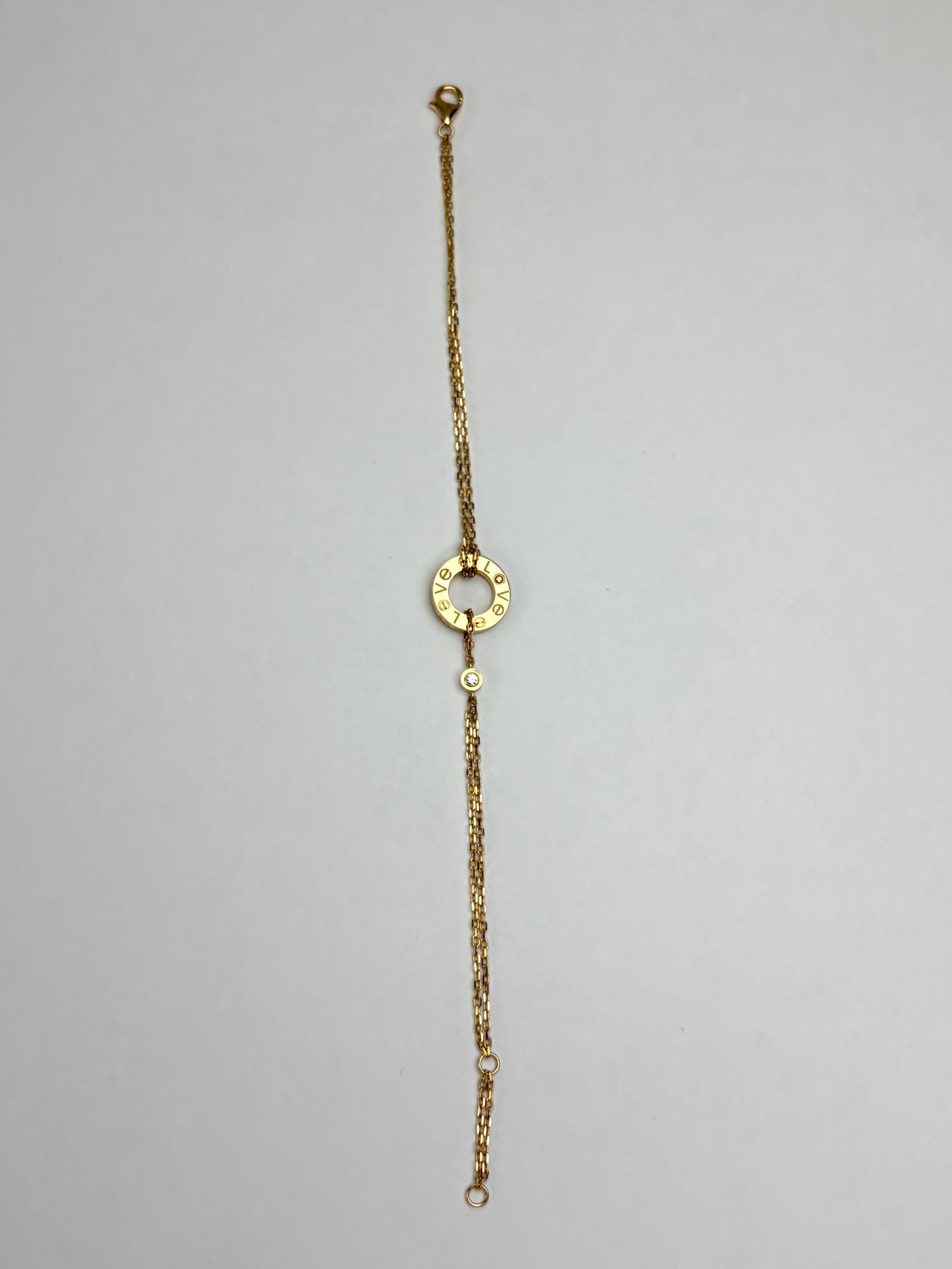 Cartier 18K Rose Gold 2 Diamond Love Chain Bracelet