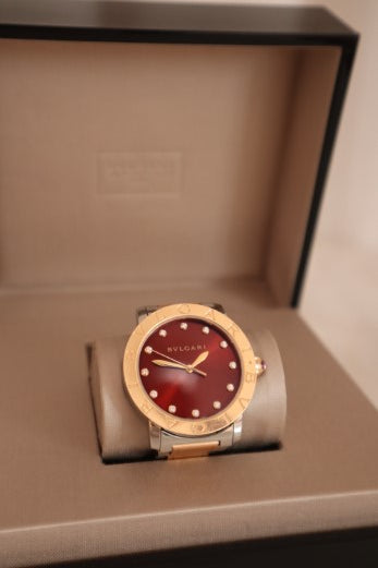 Bvlgari 18K Pink Gold Stainless Steel Diamond Watch