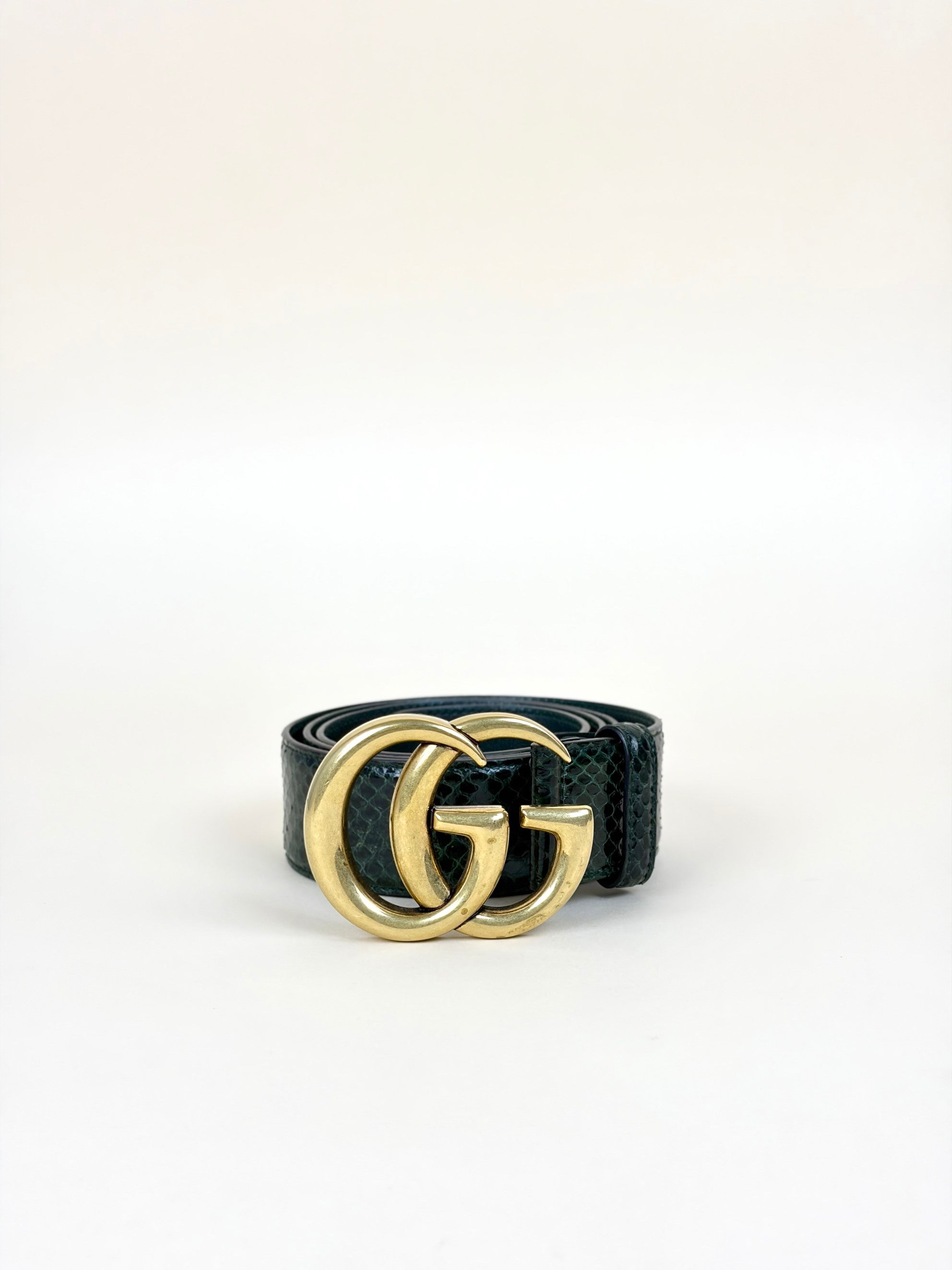 Gucci emerald, green python leather gg Marmont wide belt