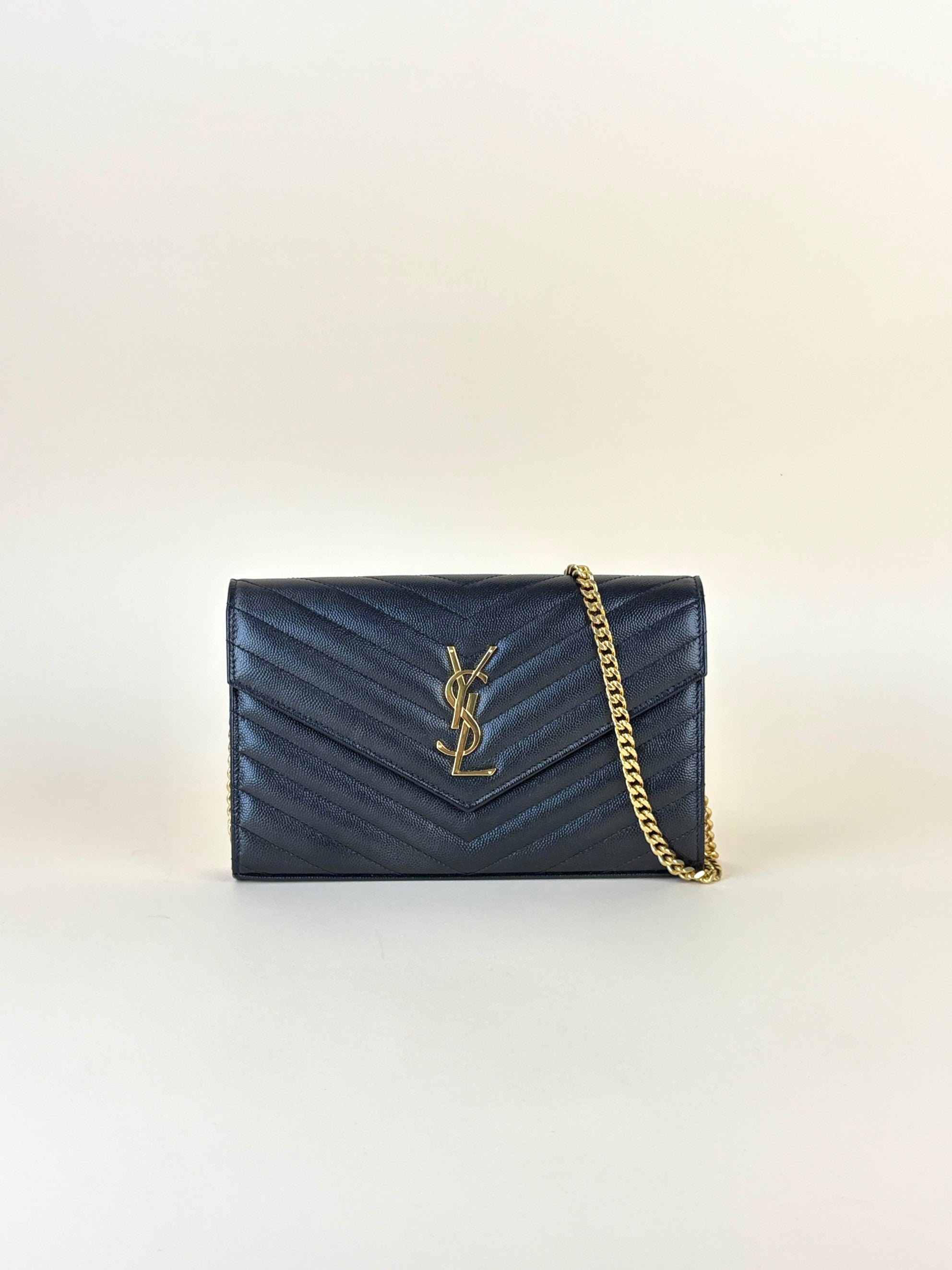YSL black Cassandre Classic Wallet On Chain