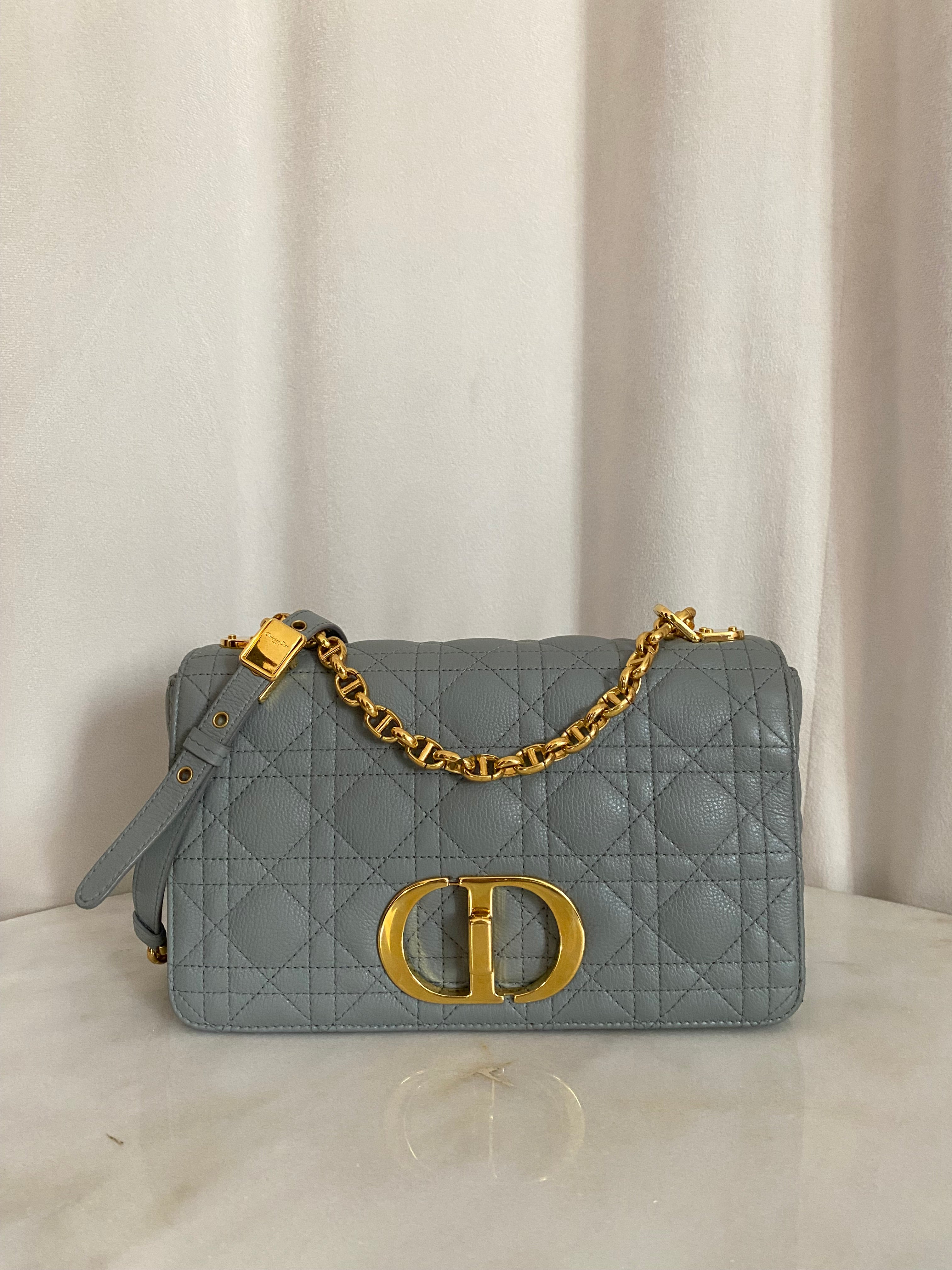 Christian Dior Grey Caro Cannage Medium Shoulder Bag