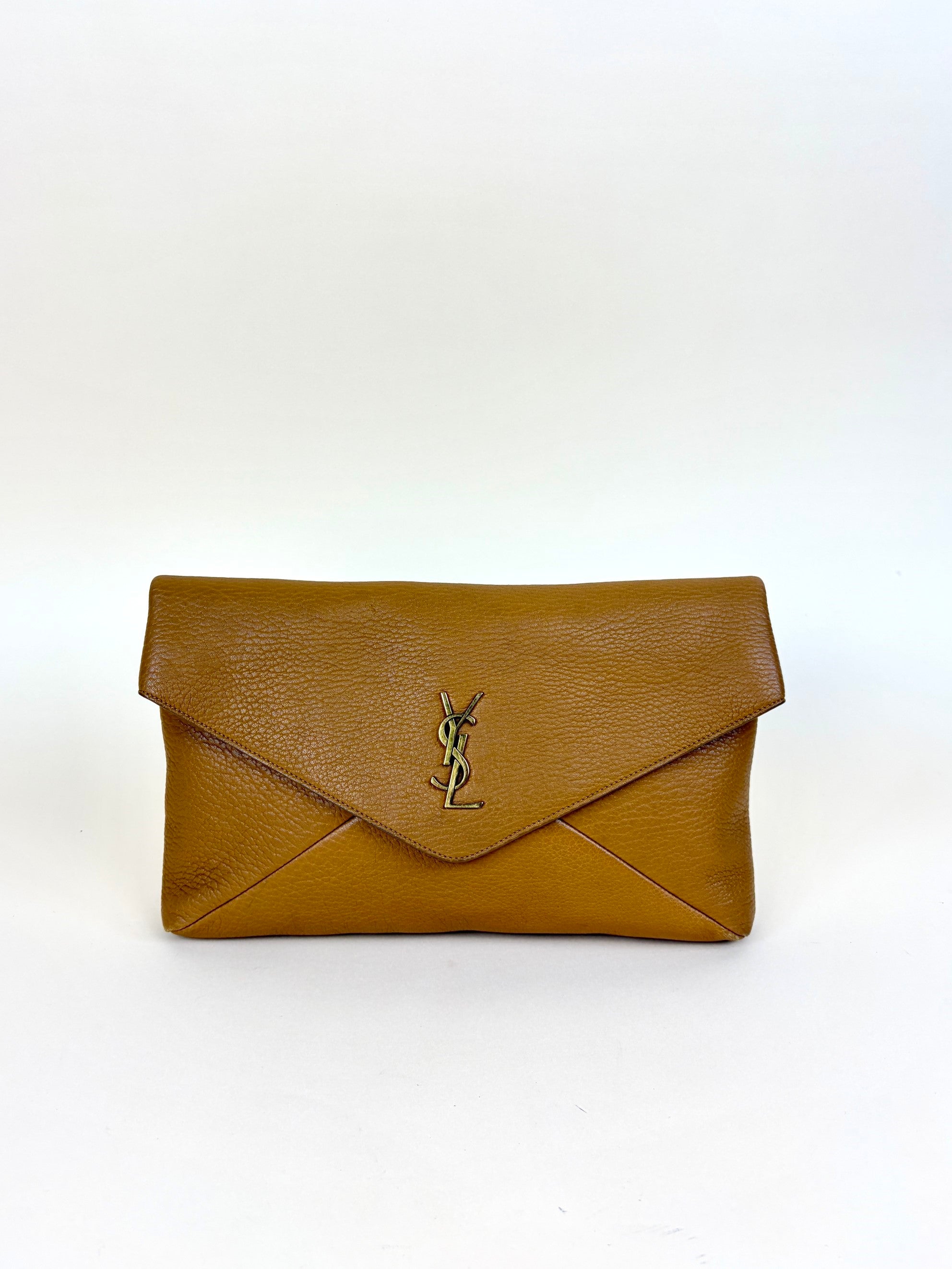YSL camel lambskin Cassandre large envelope pouch