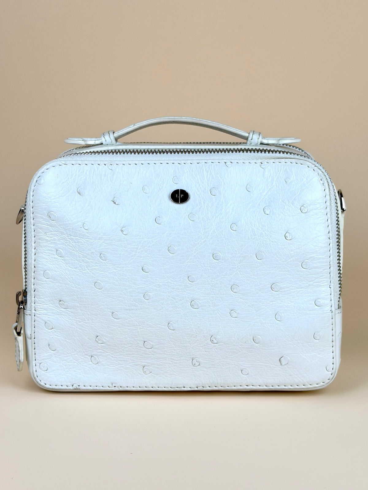 Loro piana white ostrich leather mini clui crossbody bag