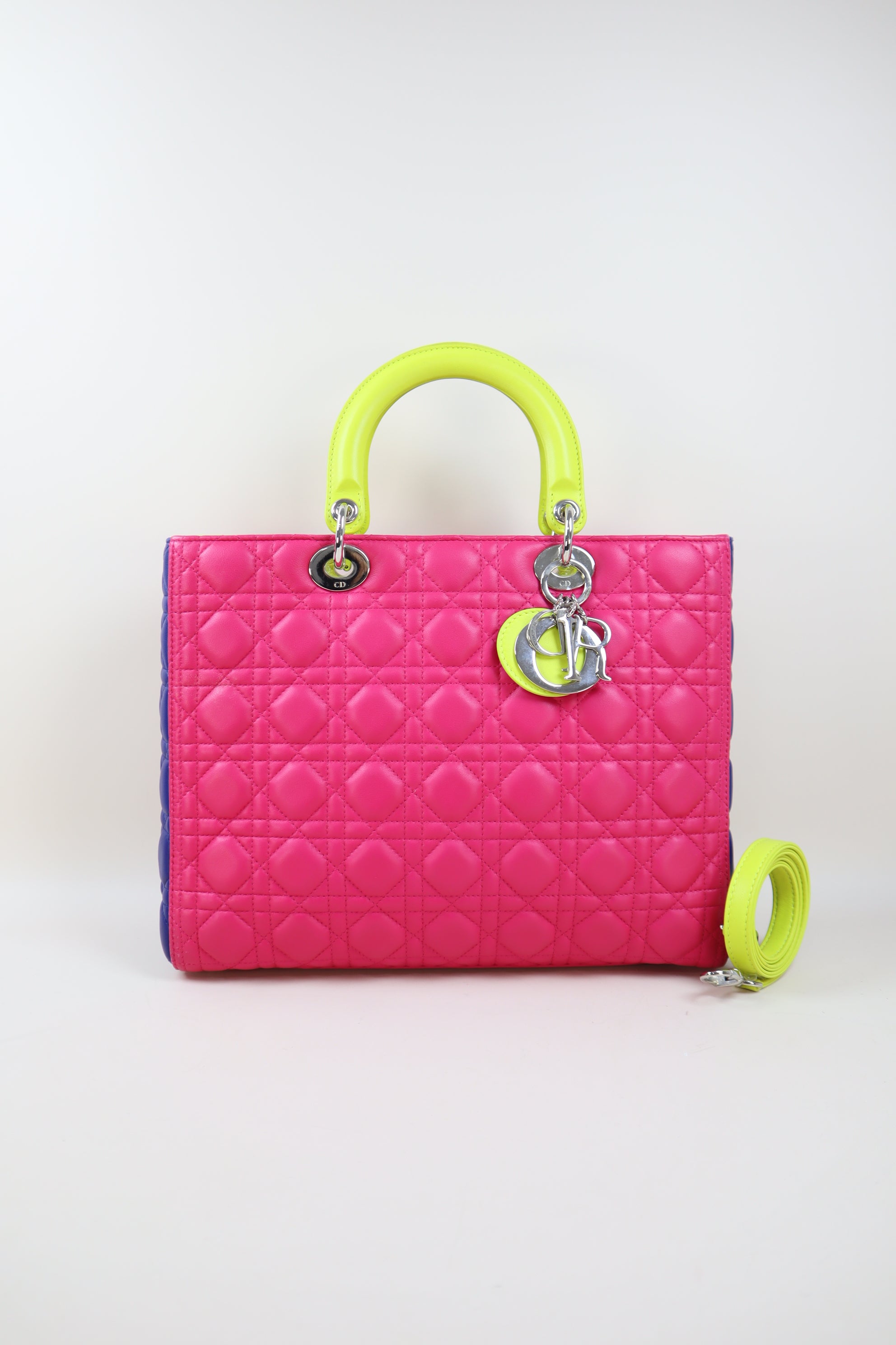 Christian Dior Tricolor Cannage Lady Dior Large with Strap