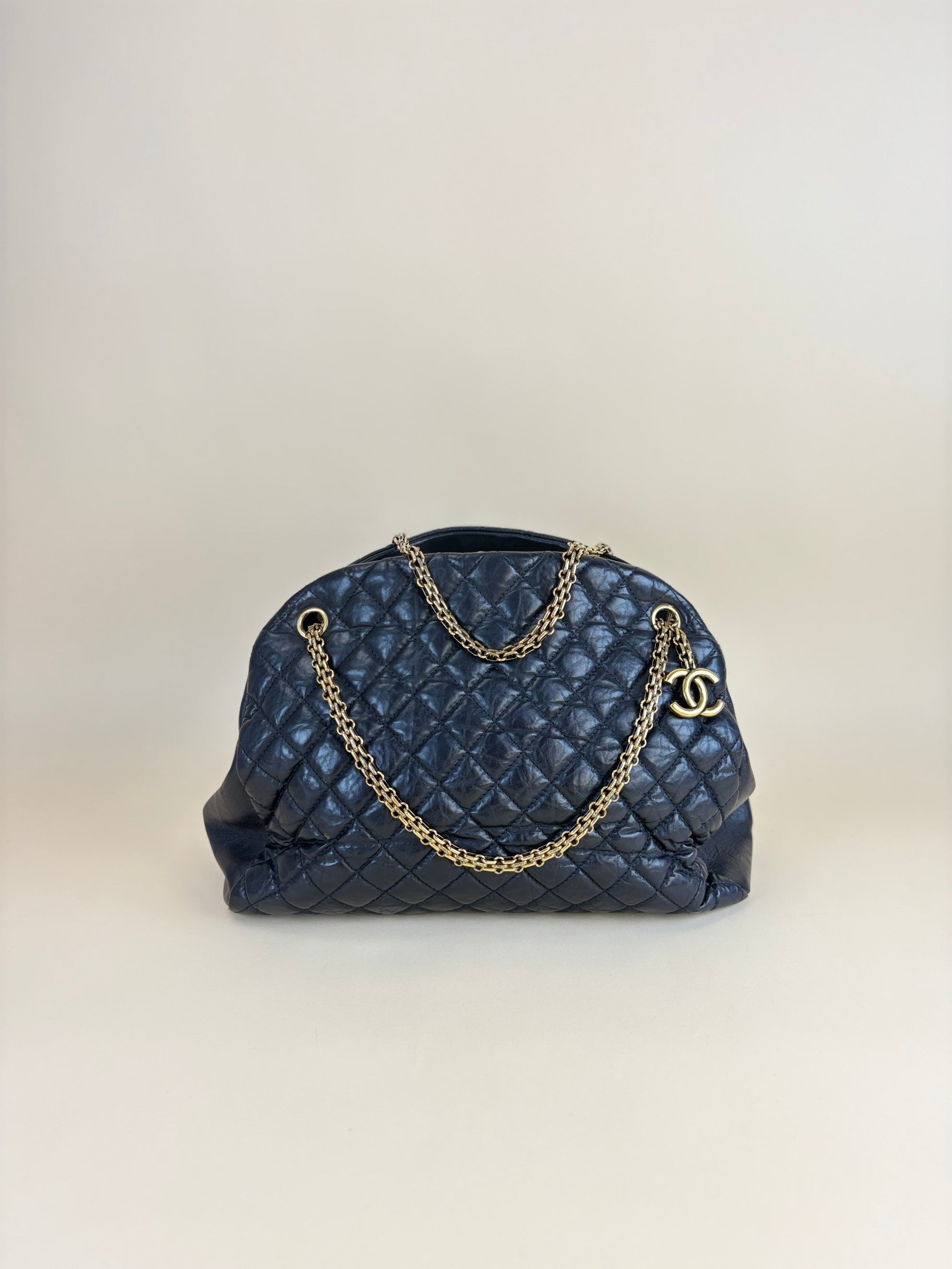 Chanel black calfskin large just mademoiselle bowling chain shoulder bag