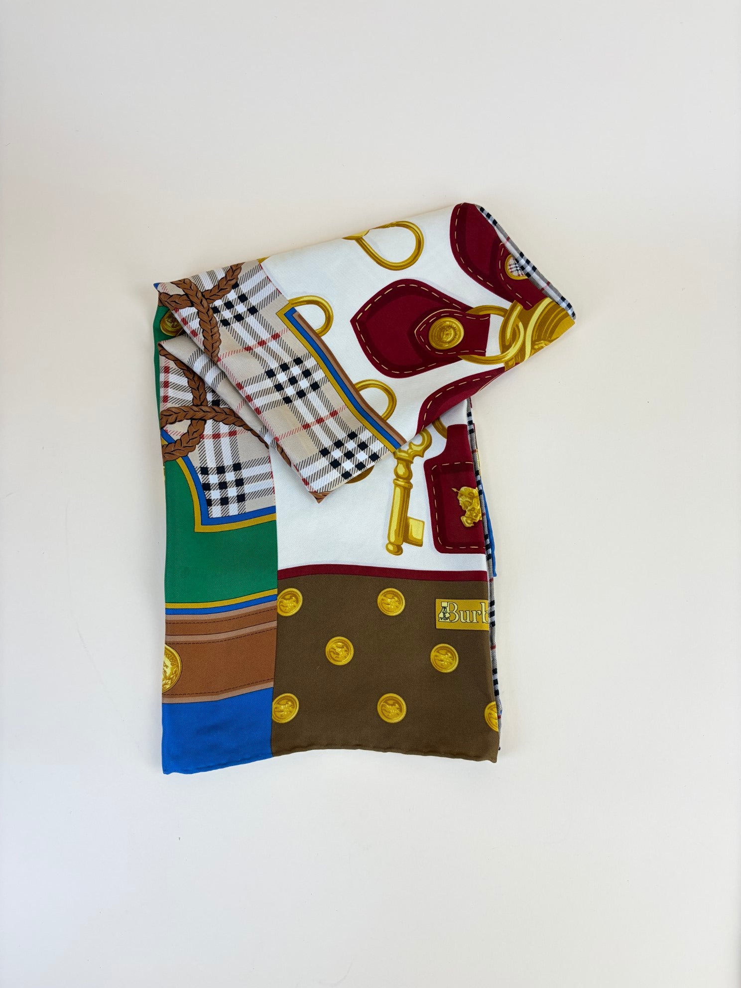 BURBERRRY Multicolor logo vintage silk scarf