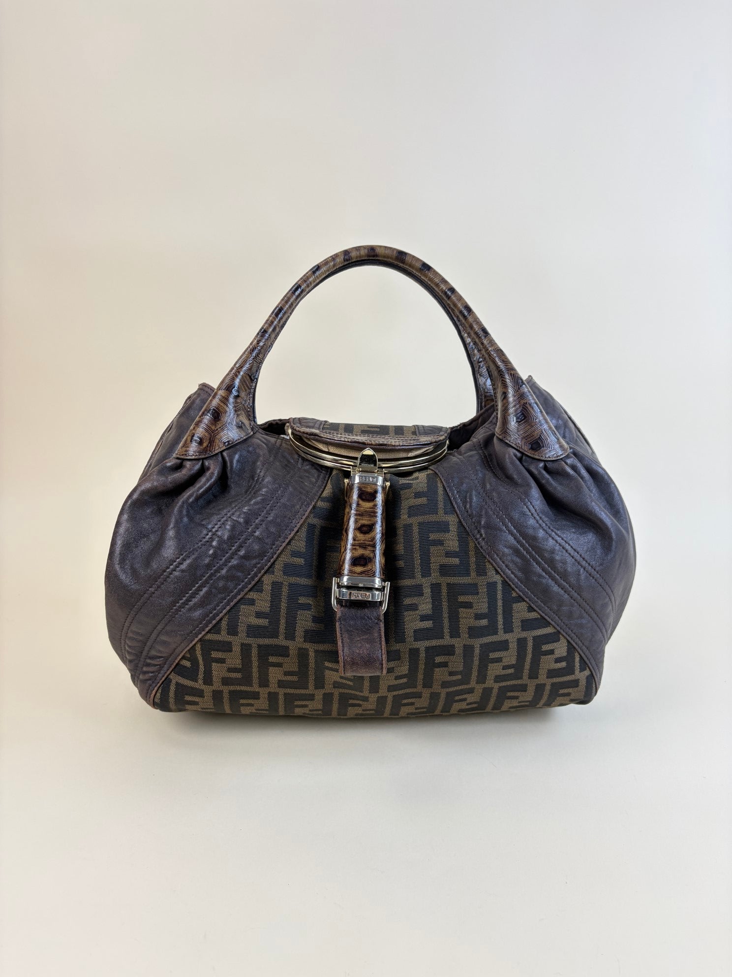 Fendi spy ff zucca and brown hobo bag