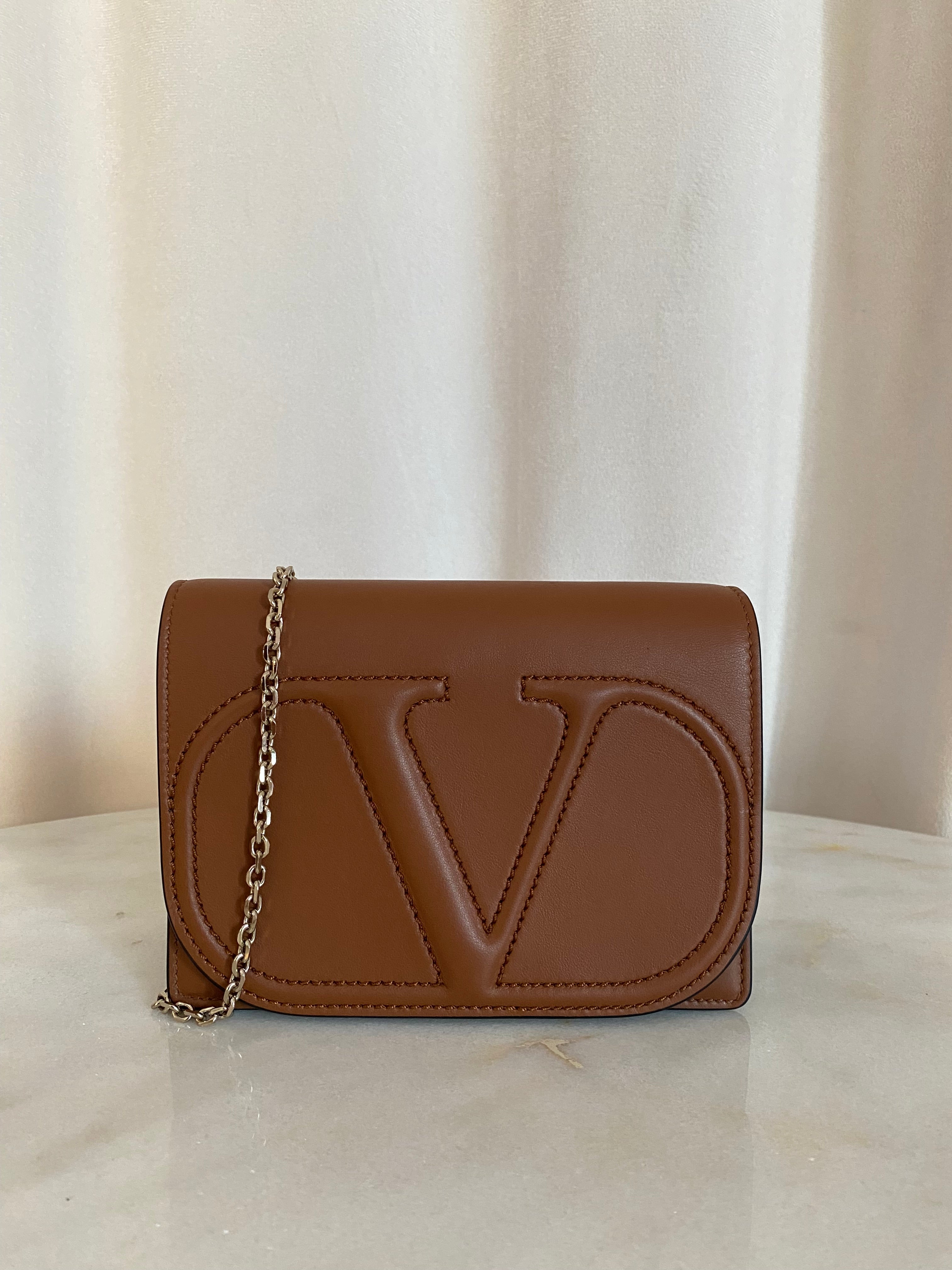 Valentino Brown Vlogo Garavani Small Chain Bag