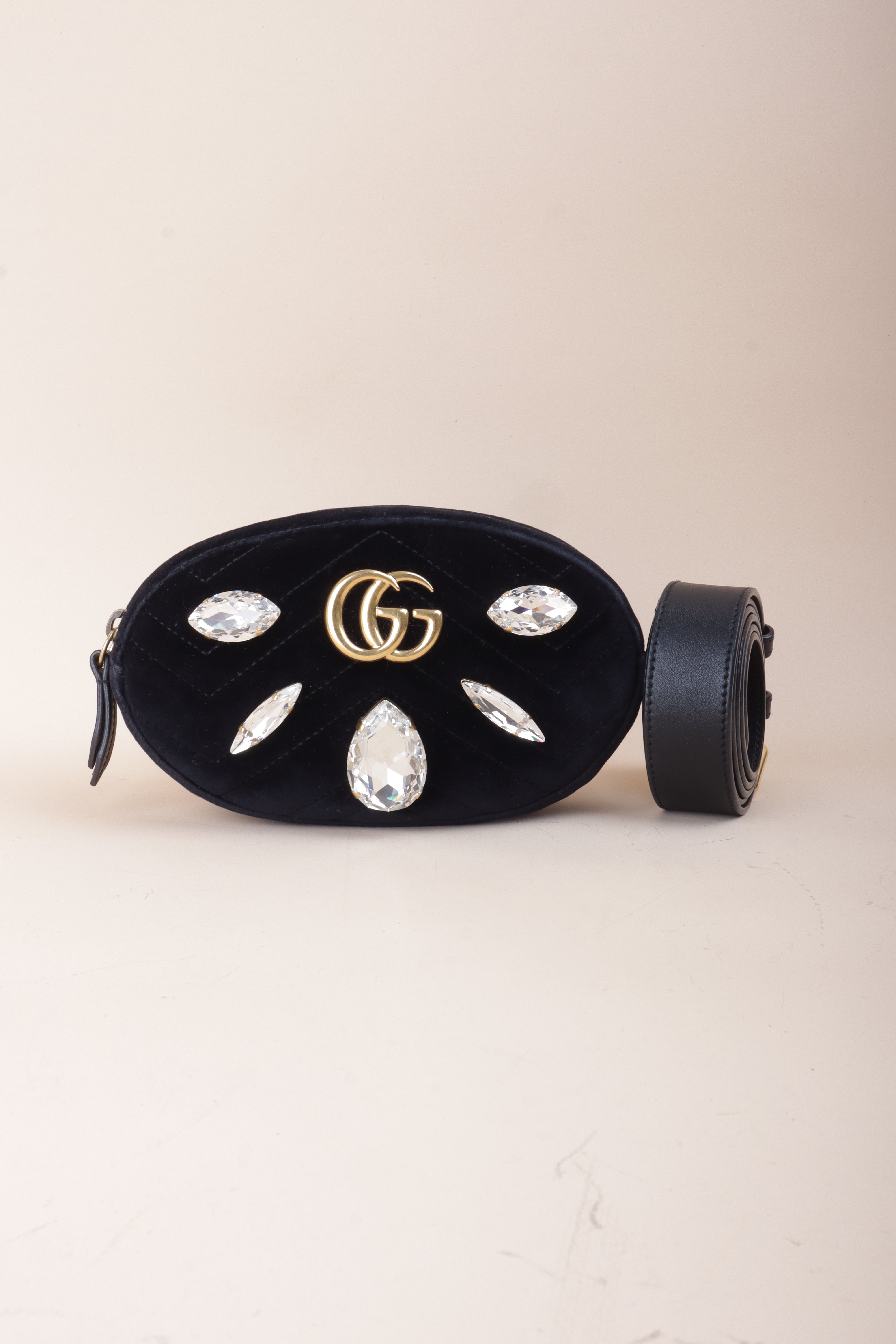 Gucci Black marquise Velvet Marmont Mini Belt Bag