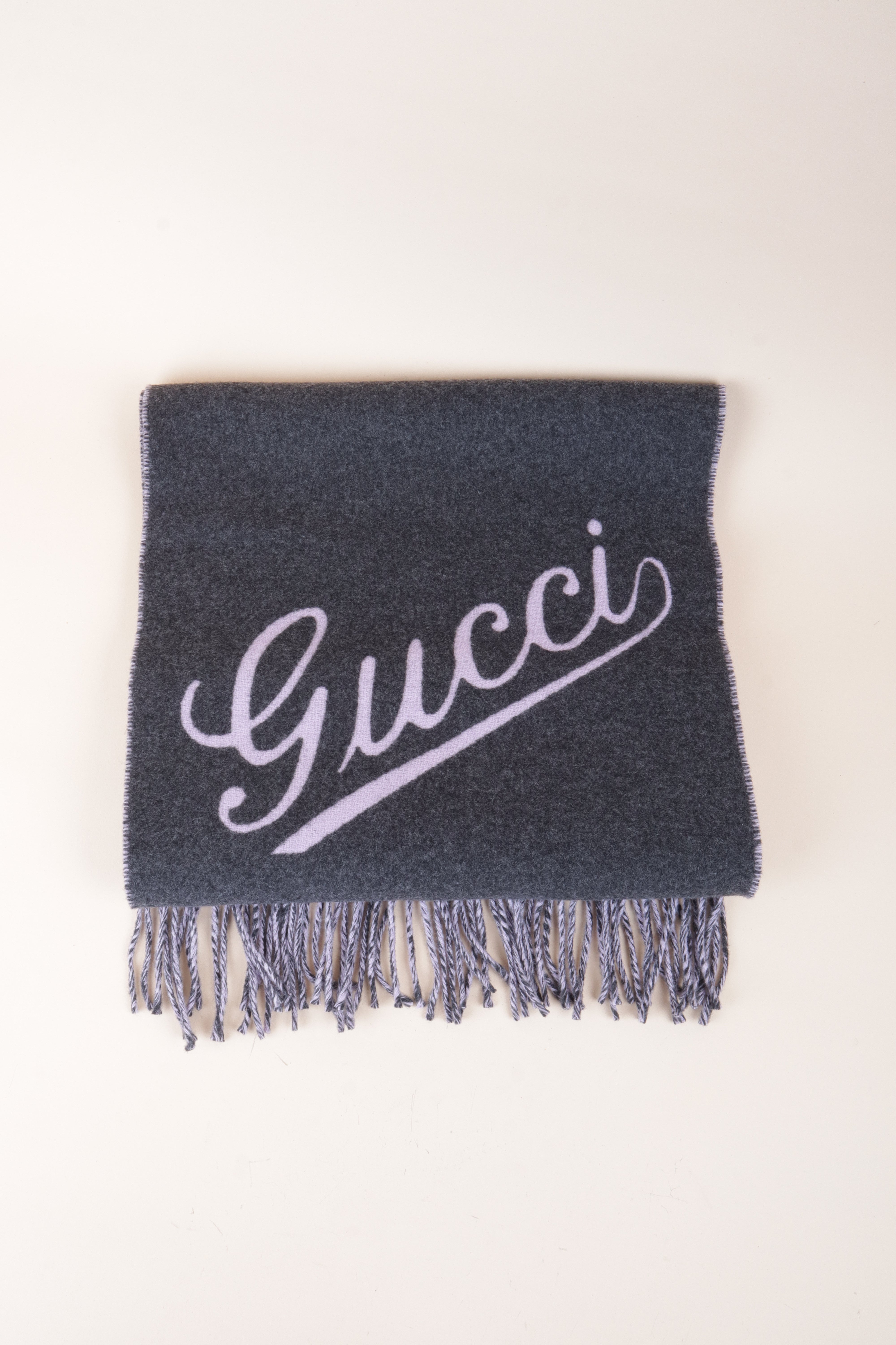 Gucci Bicolor Cashmere with Gucci Logo Wool Scarf
