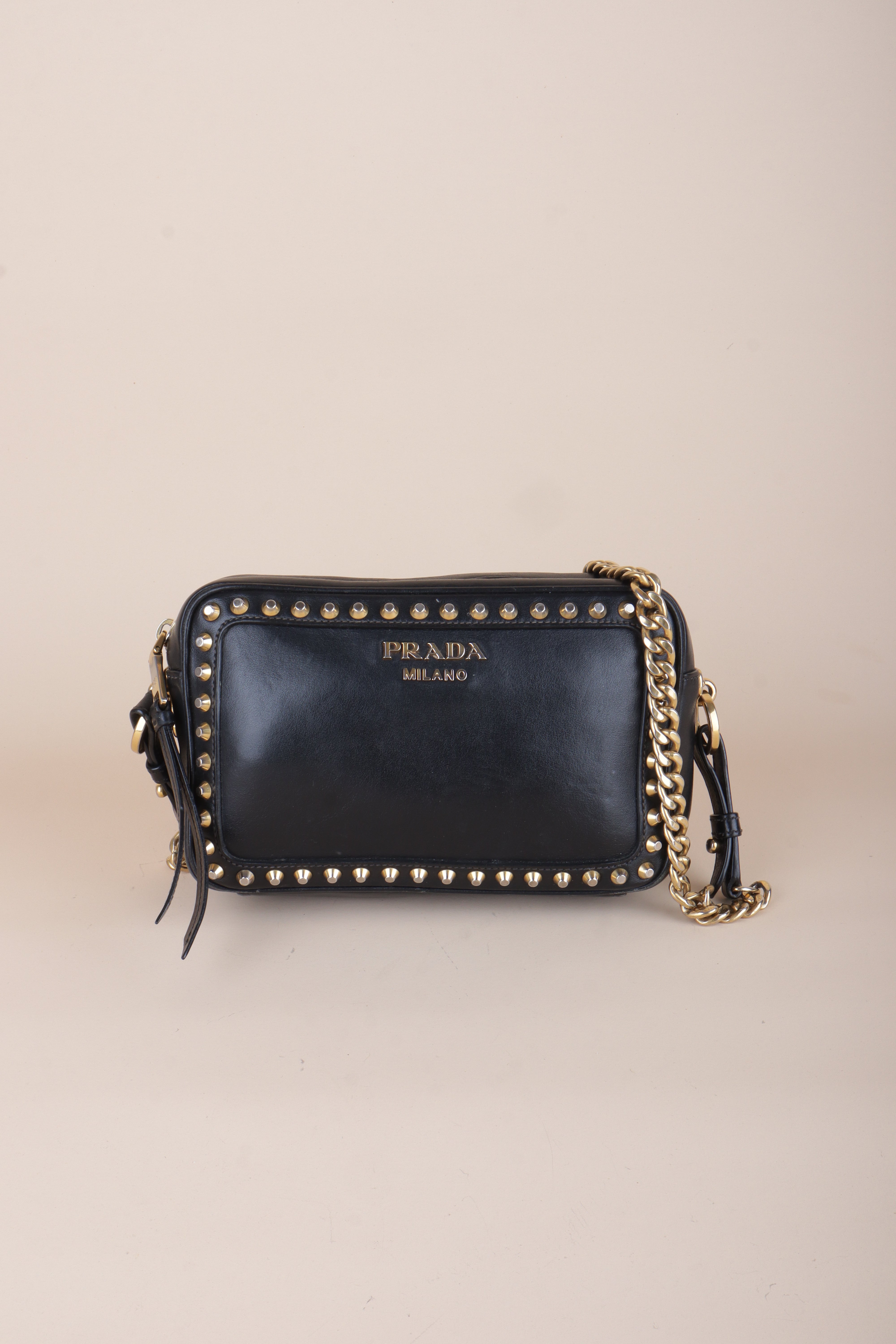 Prada Black Studded Camera Crossbody Bag