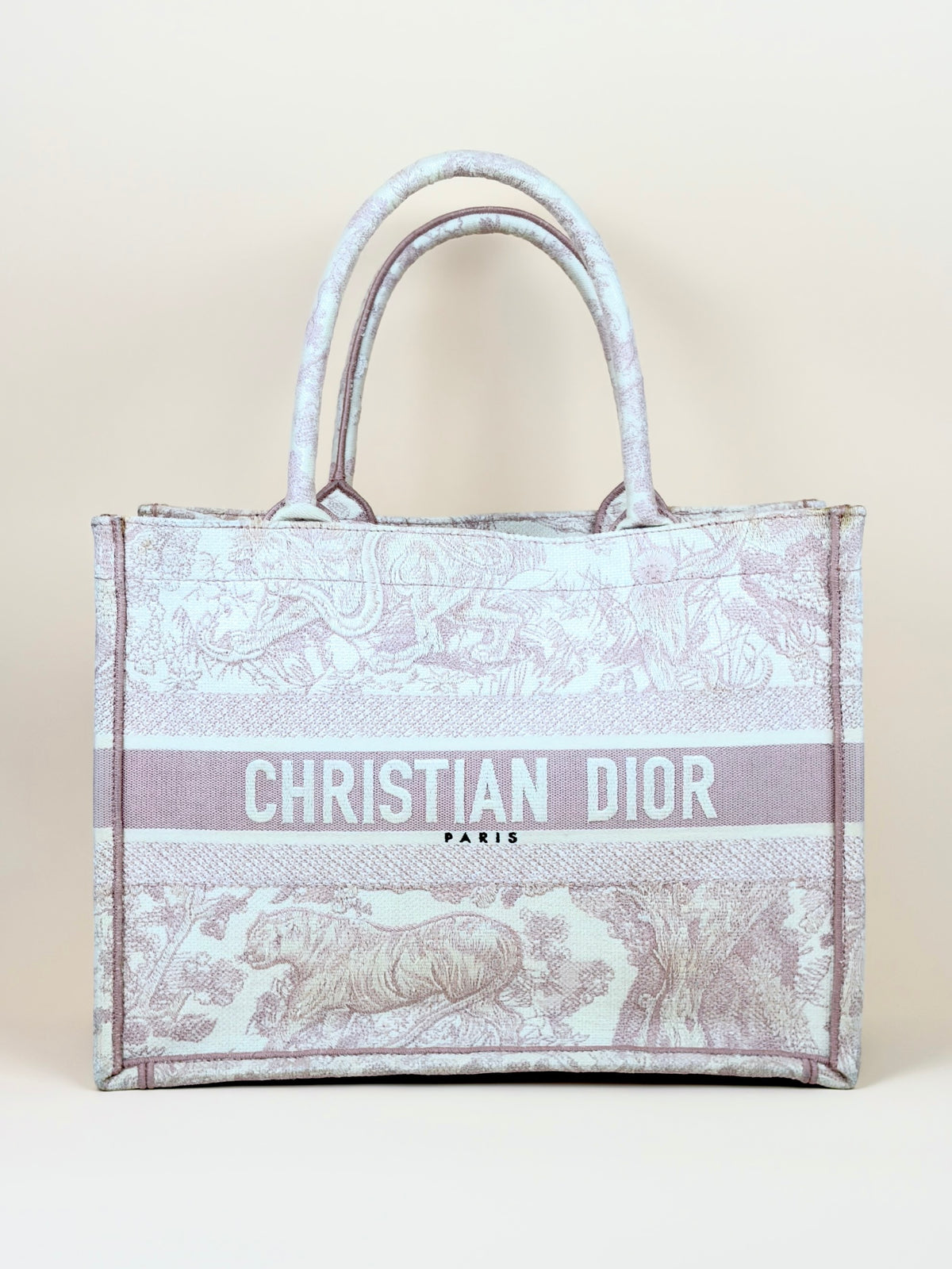 Christian Dior pink toile de Jouy reverse embroidery medium book tote bag