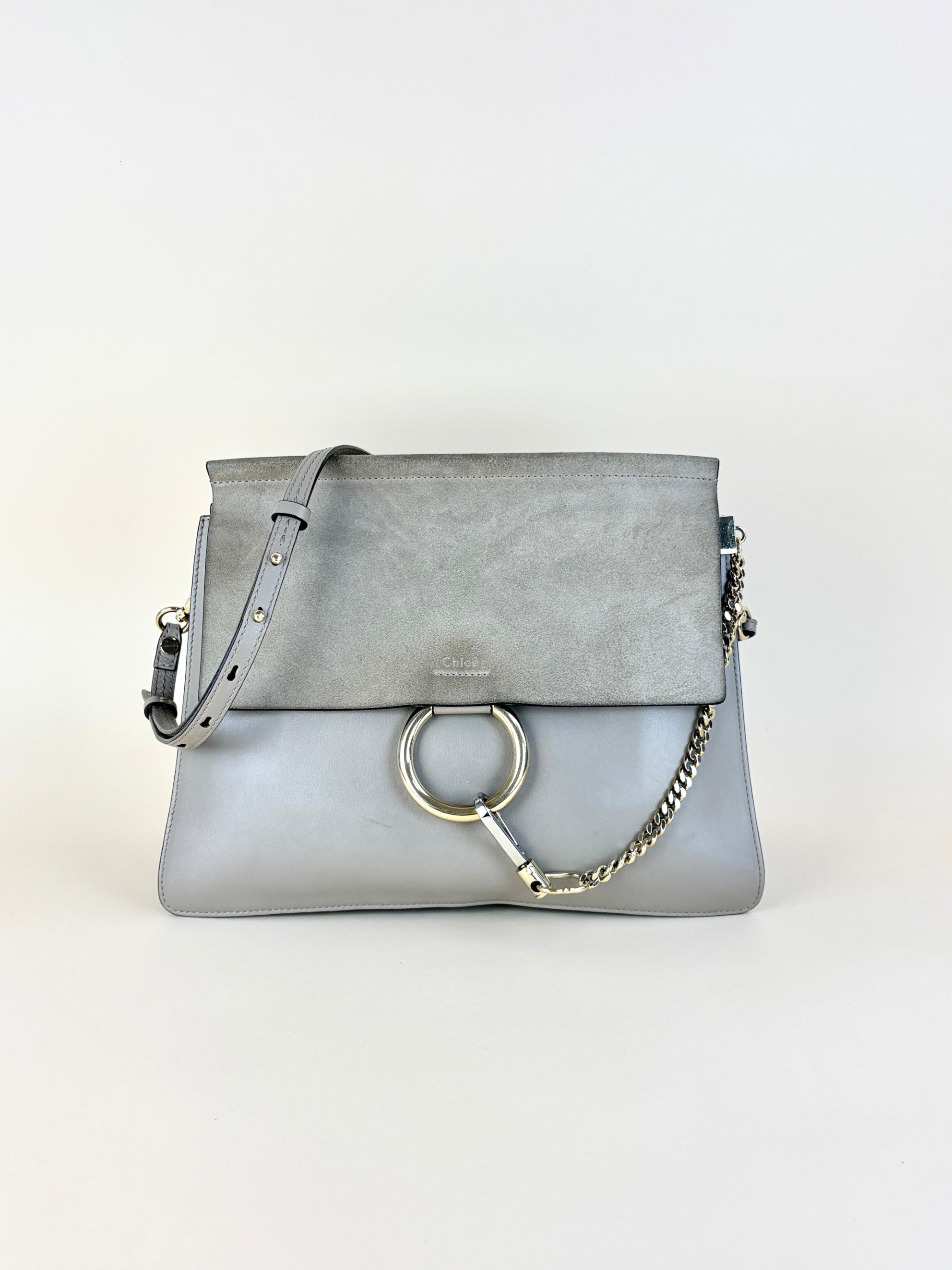 Chloe grey Faye calfskin suede medium shoulder bag
