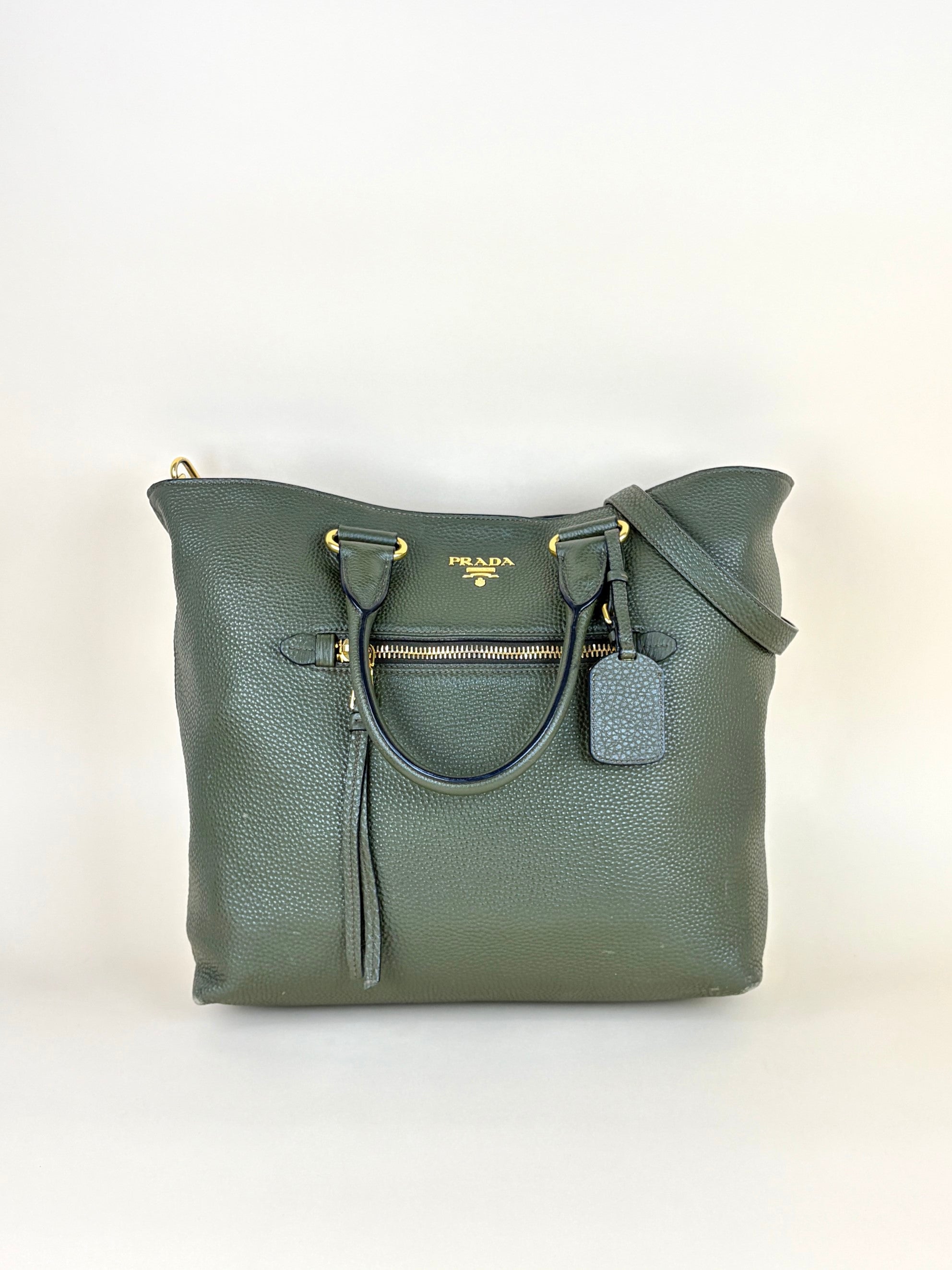 Prada Dark Green Vitello Daino Tote Bag