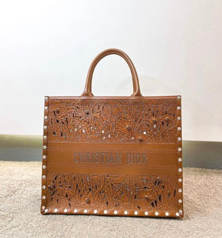 Christian Dior Brown Tote Book Sculpted Bag
