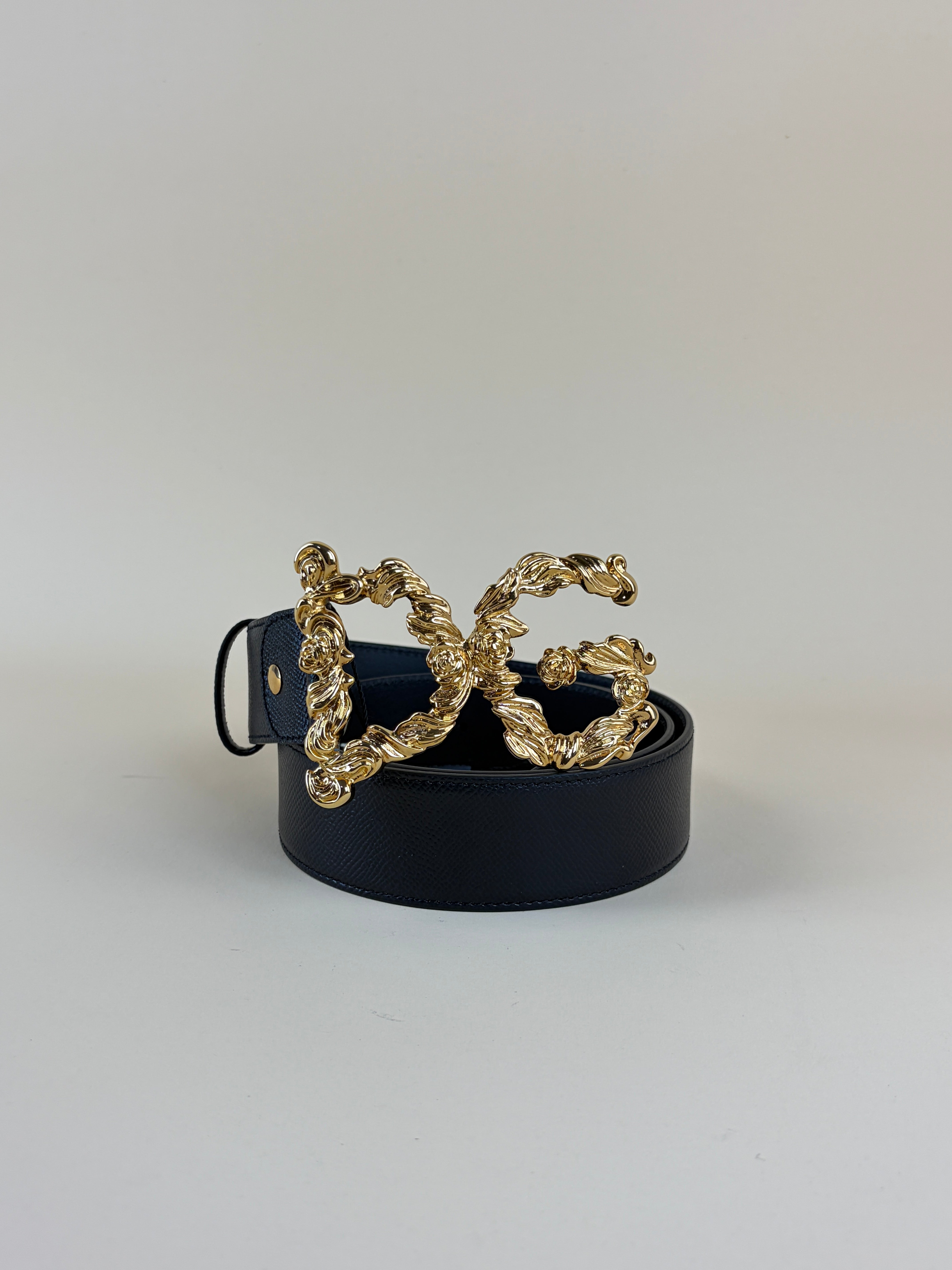 Dolce & Gabbana Black Baroque DG Logo Belt