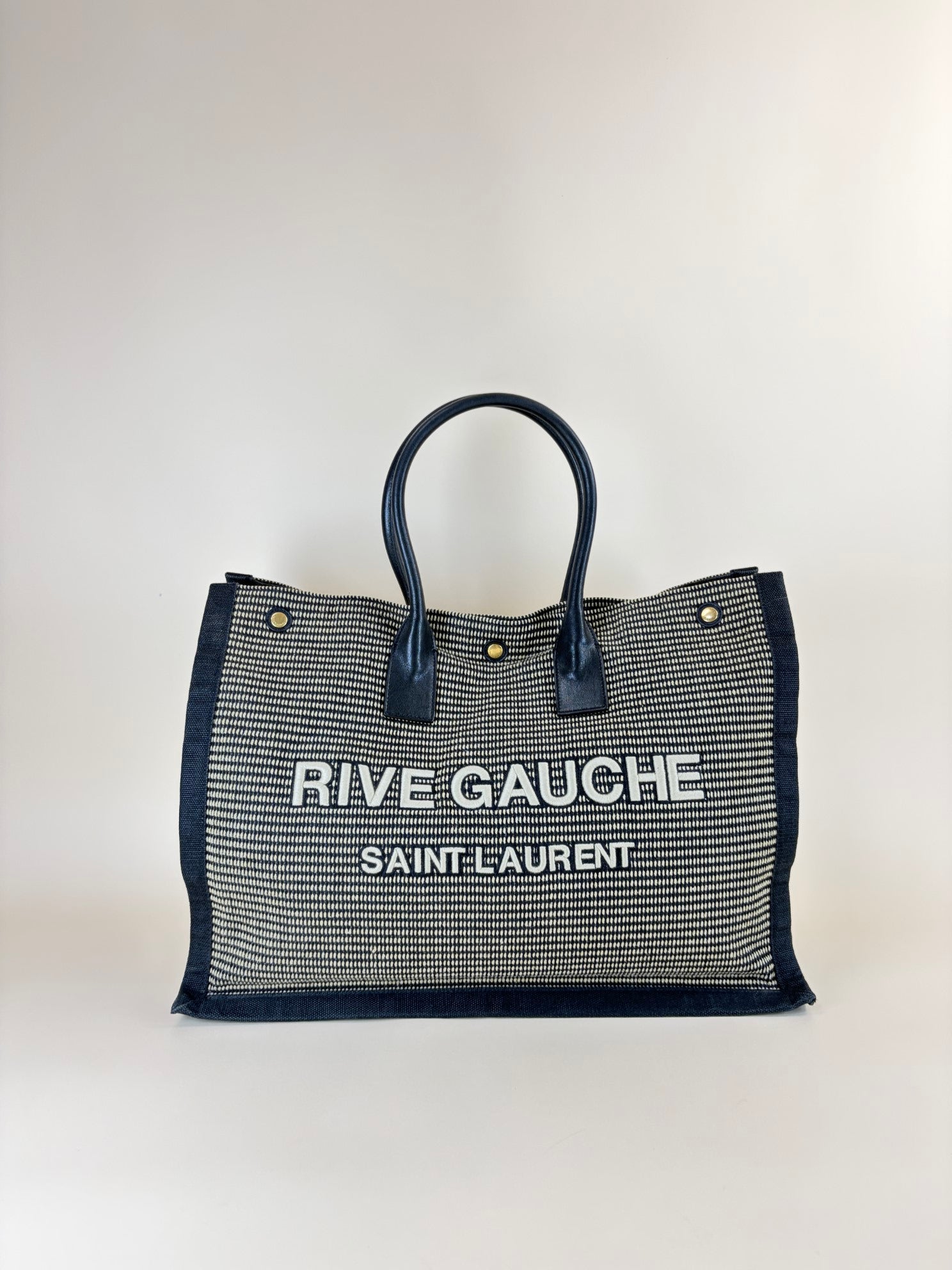 YSL linen calfskin rive gauche large tote bag